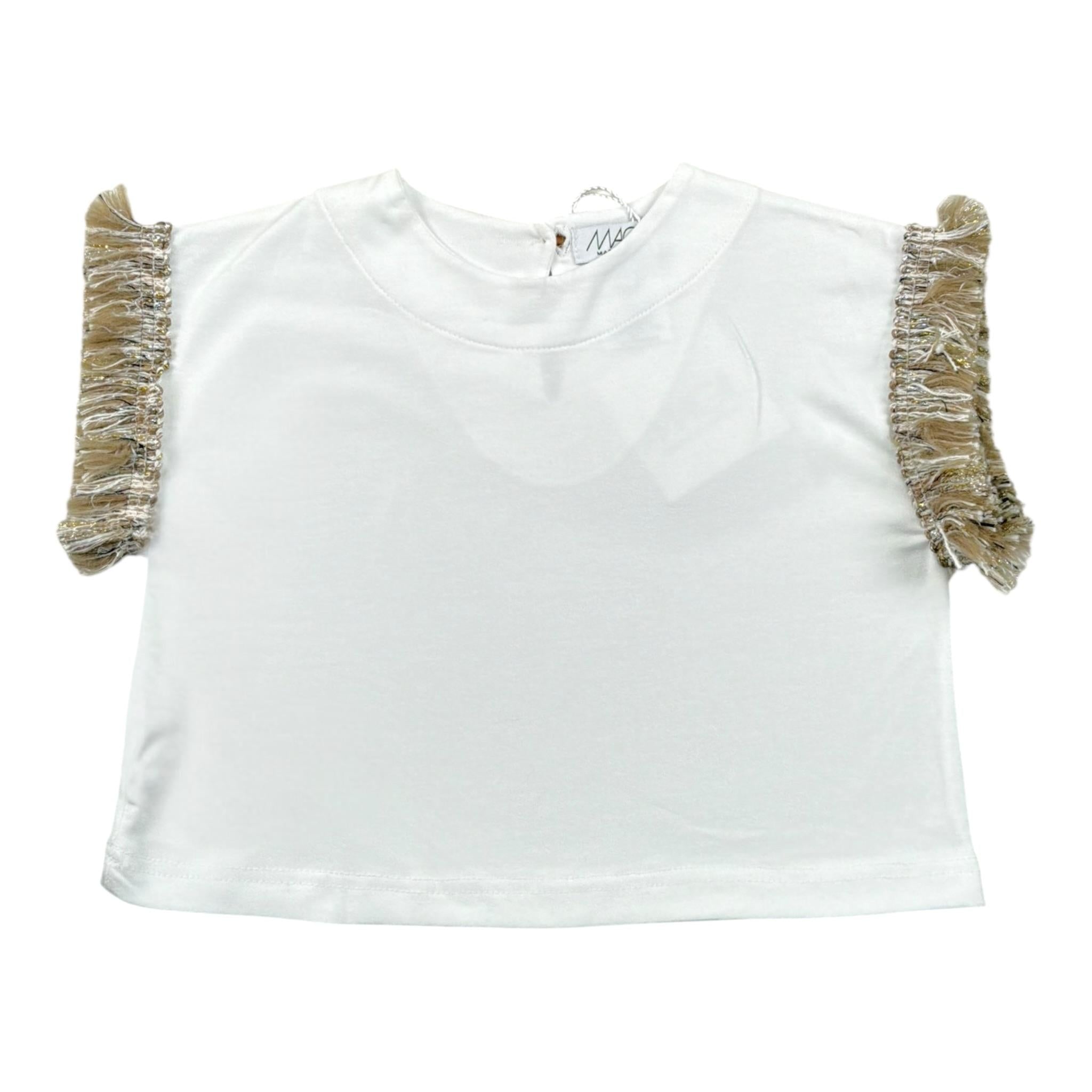 Magil T-Shirt Tinta Unita con Frange per Bambina FN26165J BIANCO MAGIL 