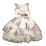 Mimilu' Abito Giromanica Tinta Unita Con Tulle Fantasia Florale Con Cinturino Bianco Per Bambina