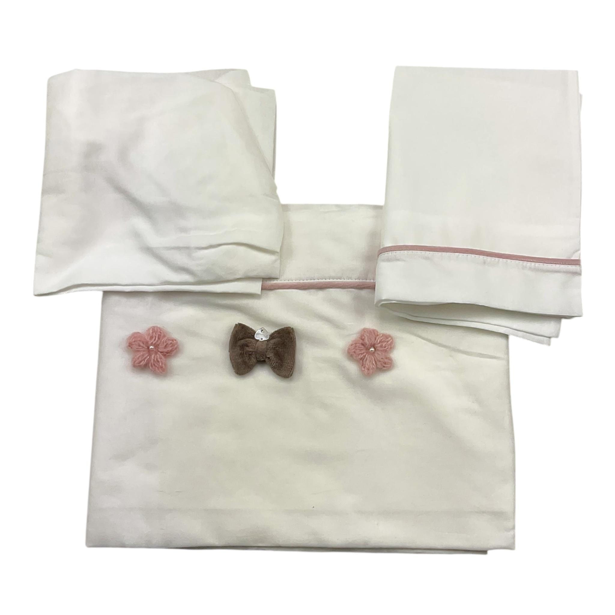 NINNAOH set lenzuola 3pz tinta unita con applicazioni Bianco per Neonata I23LE6 BIANCO NINNAOH 
