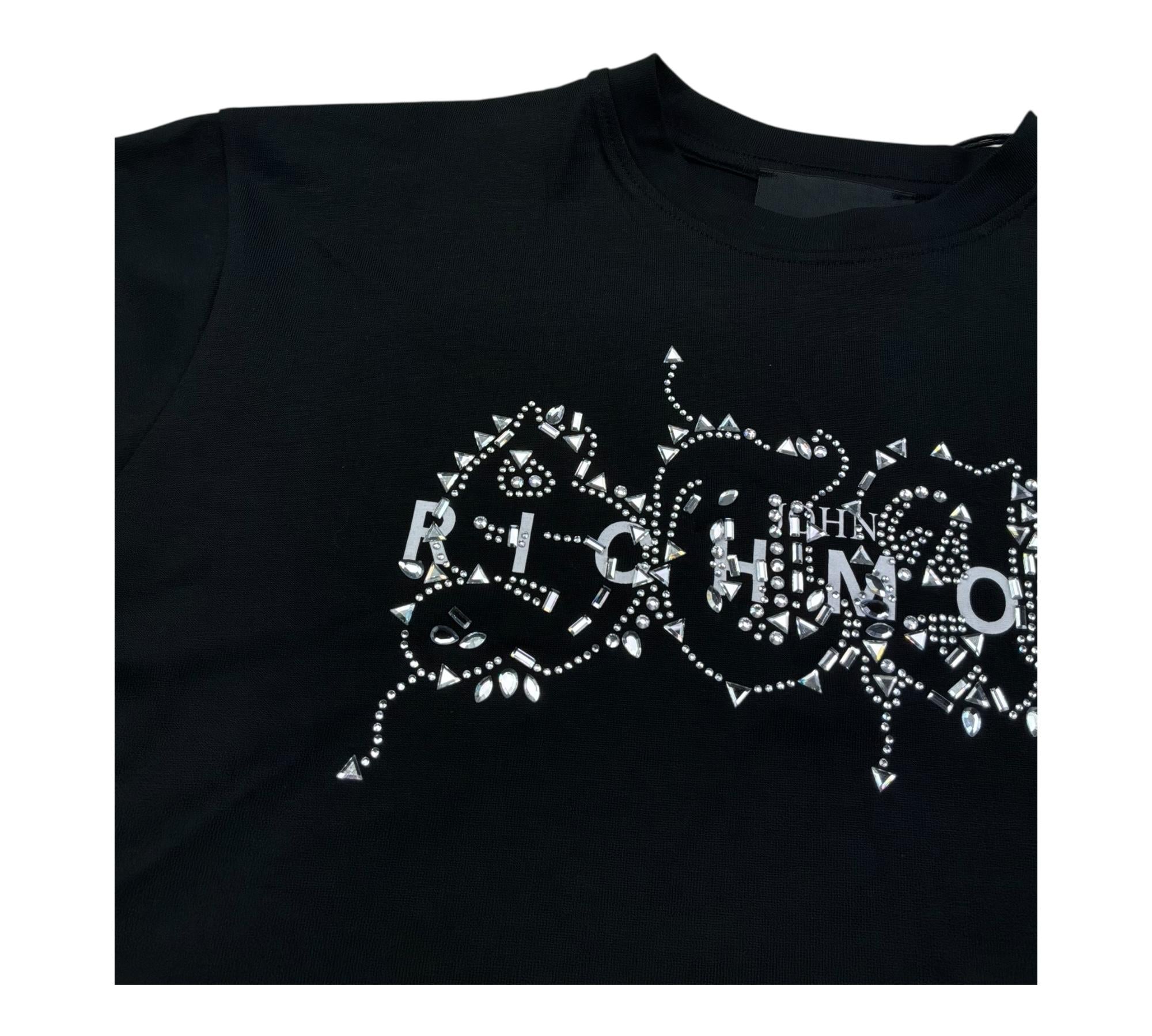 John Richmond T-Shirt Girocollo Tinta Unita con Brillantini per Bambina RGP26203TS NERO JOHN RICHMOND 