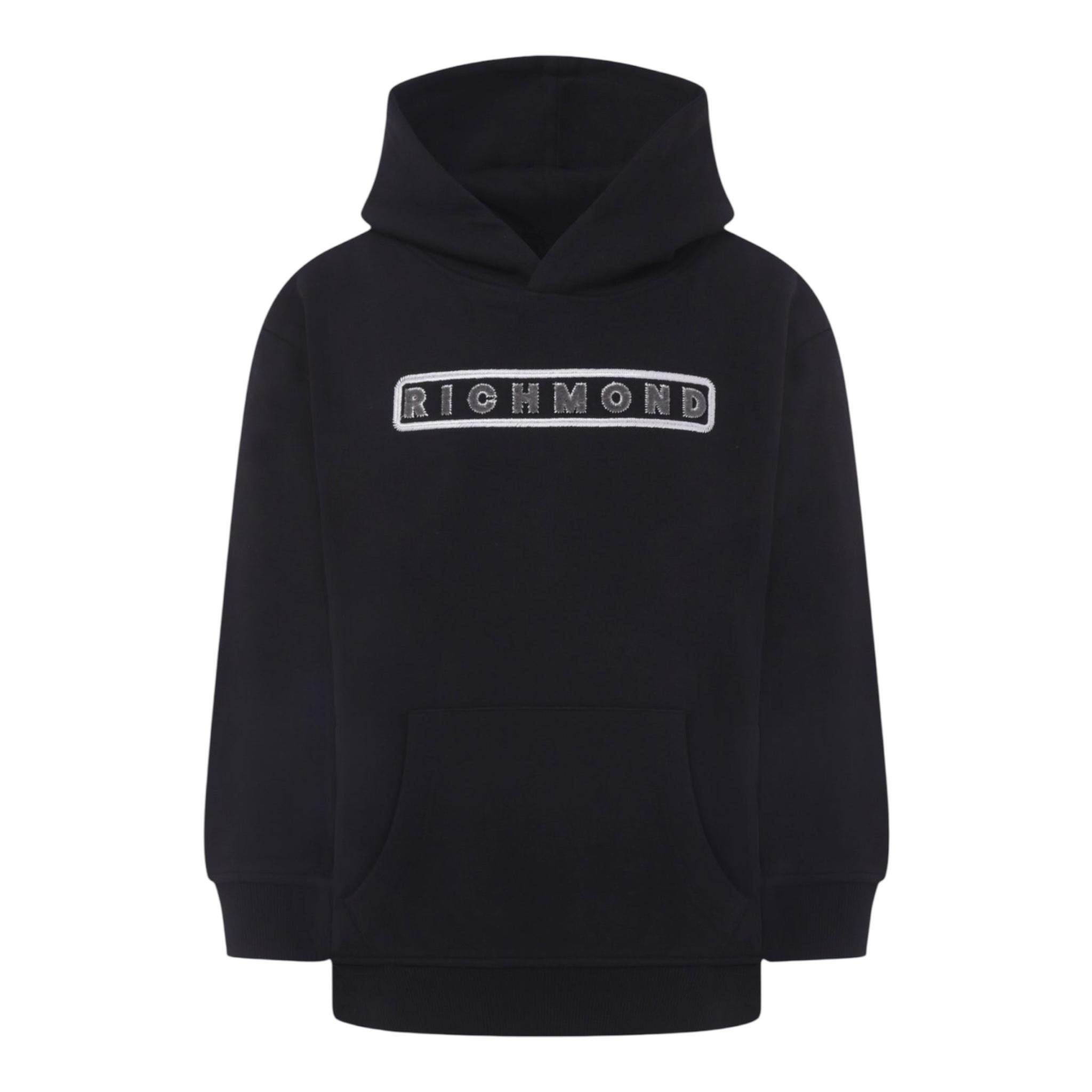 John Richmond Felpa Tinta Unita con Cappuccio E Stampa per Bambina RBP25167FE NERO JOHN RICHMOND 