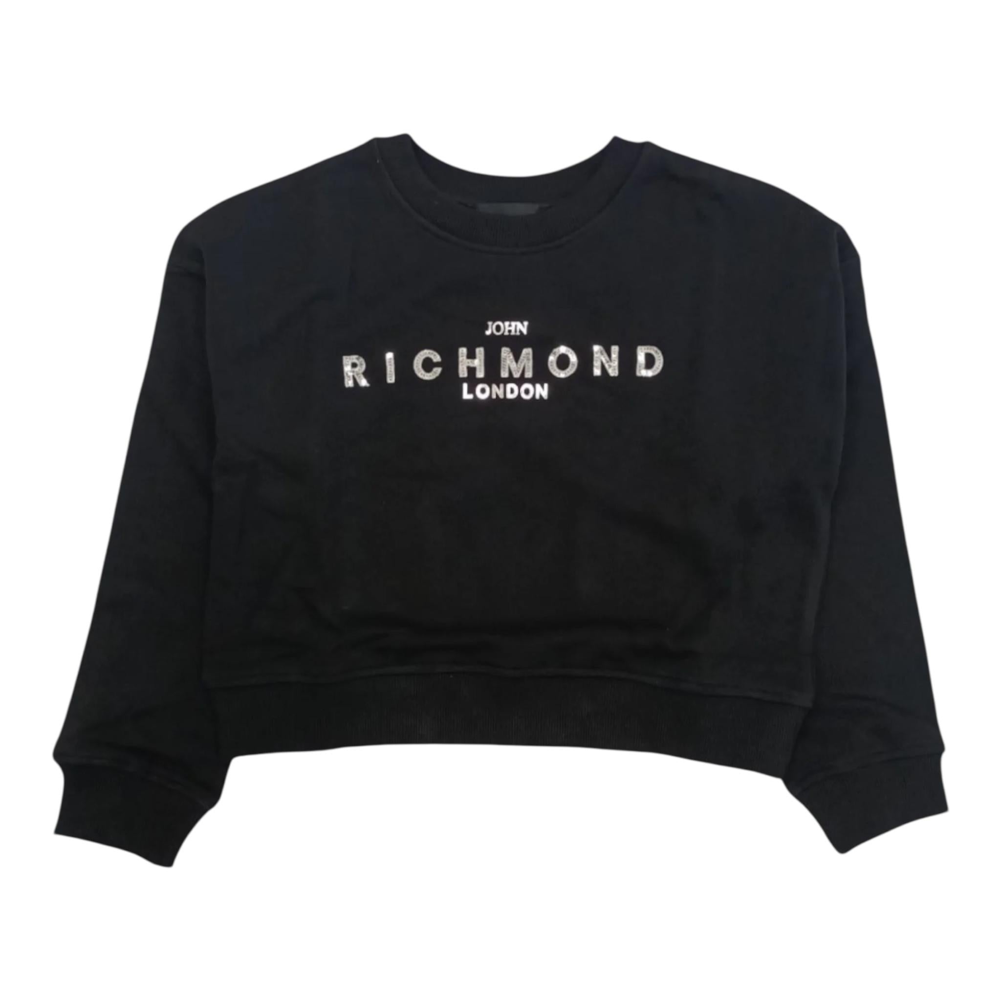 JOHN RICHMOND felpa chiusa girocollo tinta unita con logo Nero per Bambina RGA24054FE NERO JOHN RICHMOND 