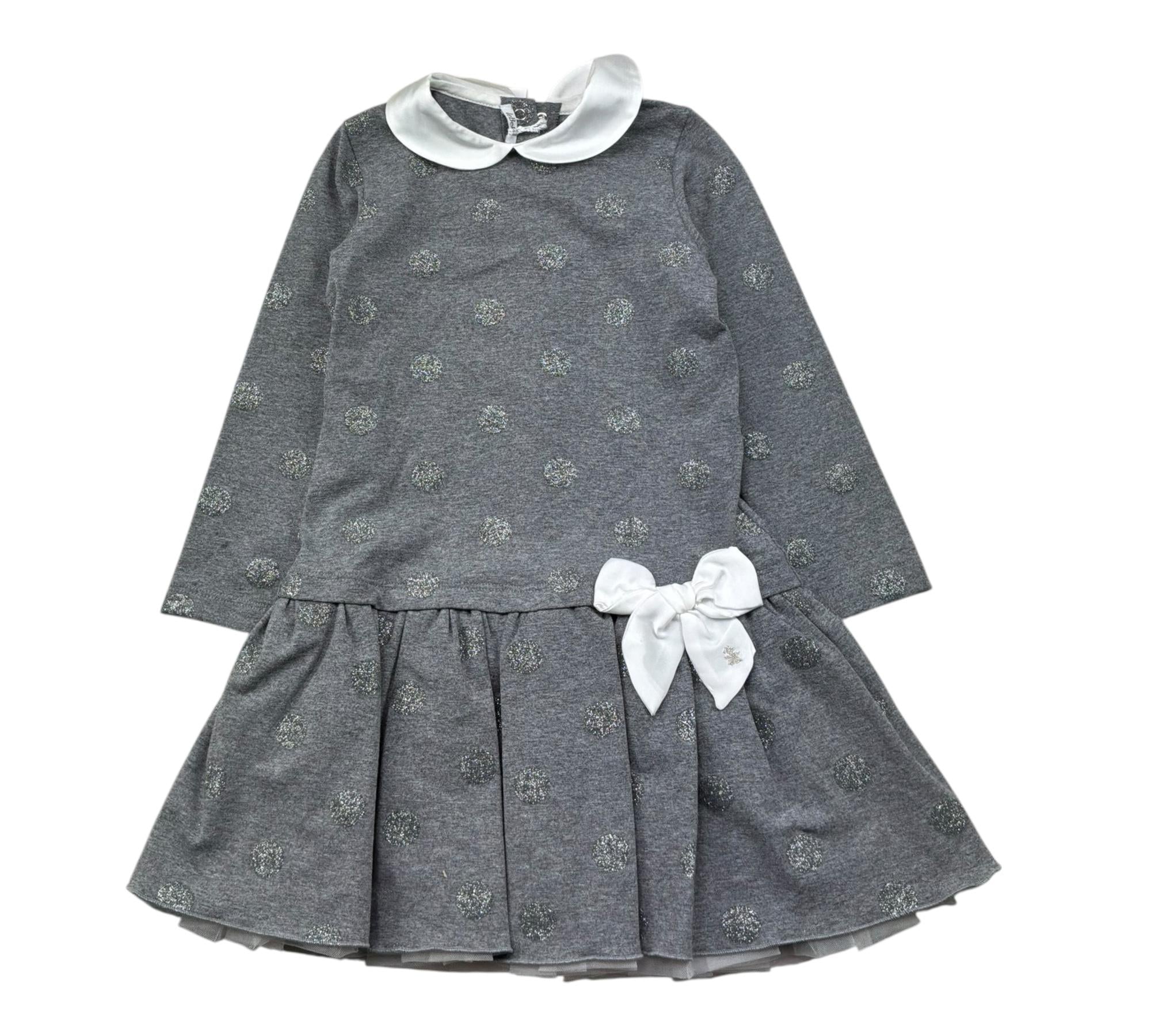 Le Bebe Abito Manica Lunga Tinta Unita con Fiocco per Bambina LBG1083 GRIGIO LE BEBE 