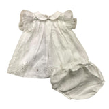 Marlu' Abito Mezza Manica Tint Unita Con Ricami E Tulle Bianco Per Neonata