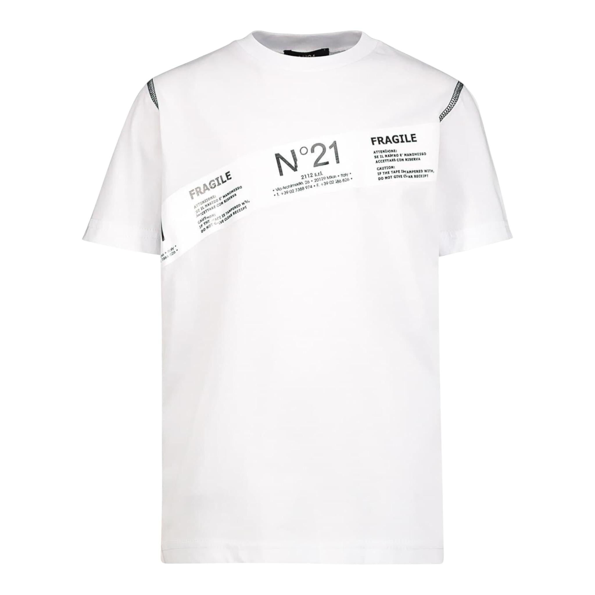 N°21 T-Shirt Girocollo tinta unita con Logo Bianco per Bambino 097 BIANCO N°21 