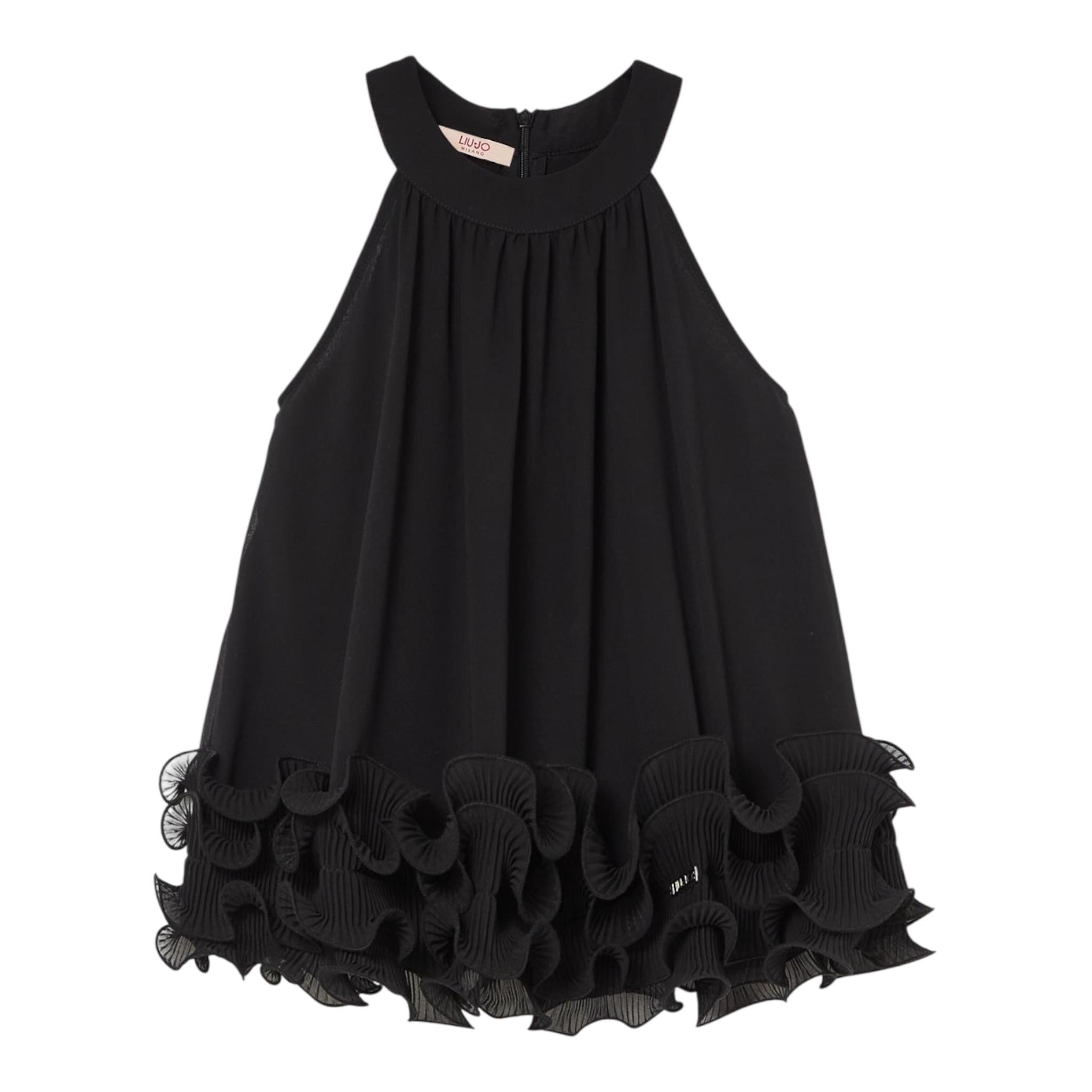 Liu Jo Top tinta unita con Balze Nero per Bambina GA4232 NERO LIU JO 