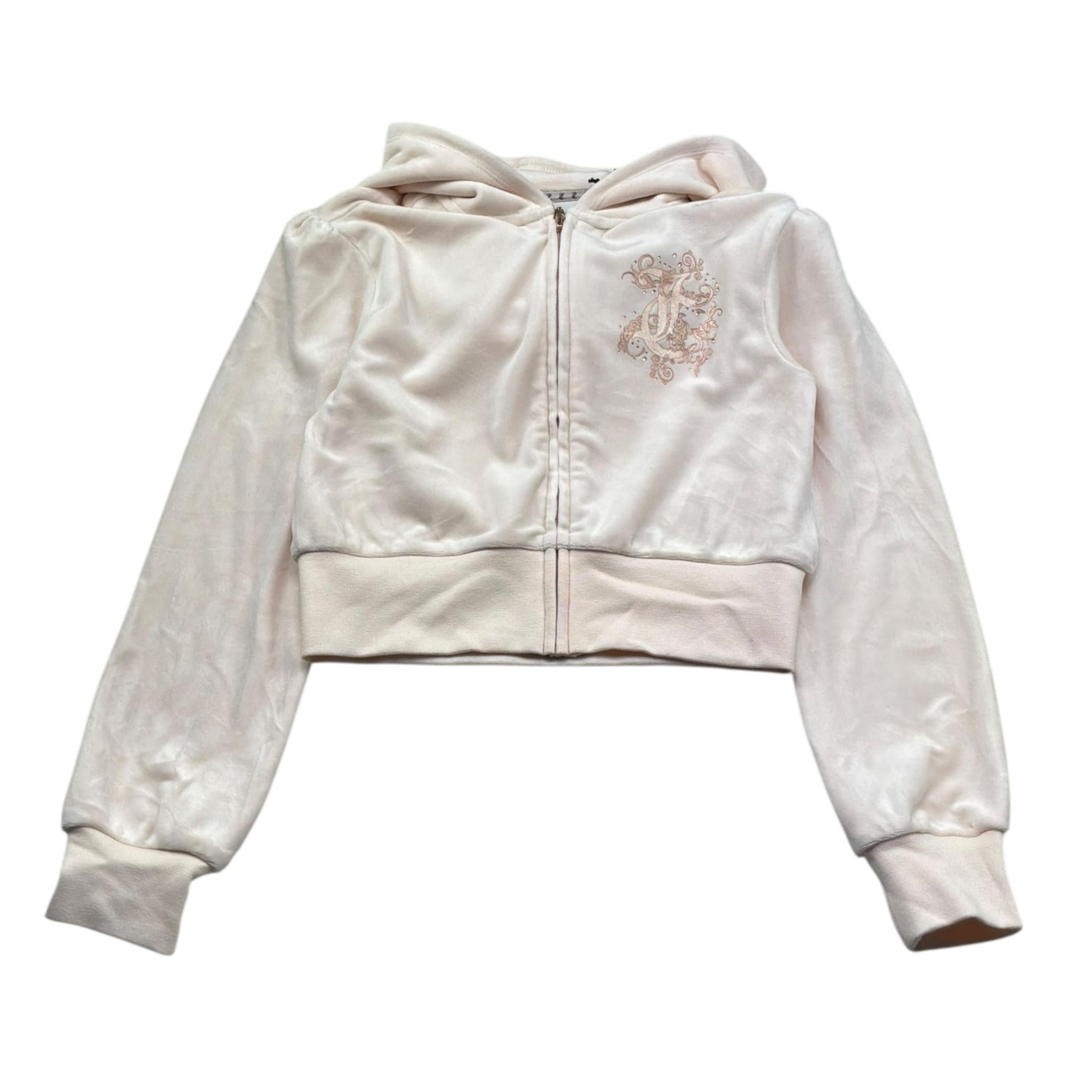 Juicy Couture Felpa In Velluto Tinta Unita con Zip E Cappuccio per Bambina JBX6668 PANNA JUICY COUTURE 