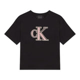 Calvin Klein T-Shirt Girocollo Tinta Unita con Logo per Bambina IG0IG02806 NERO CALVIN KLEIN 