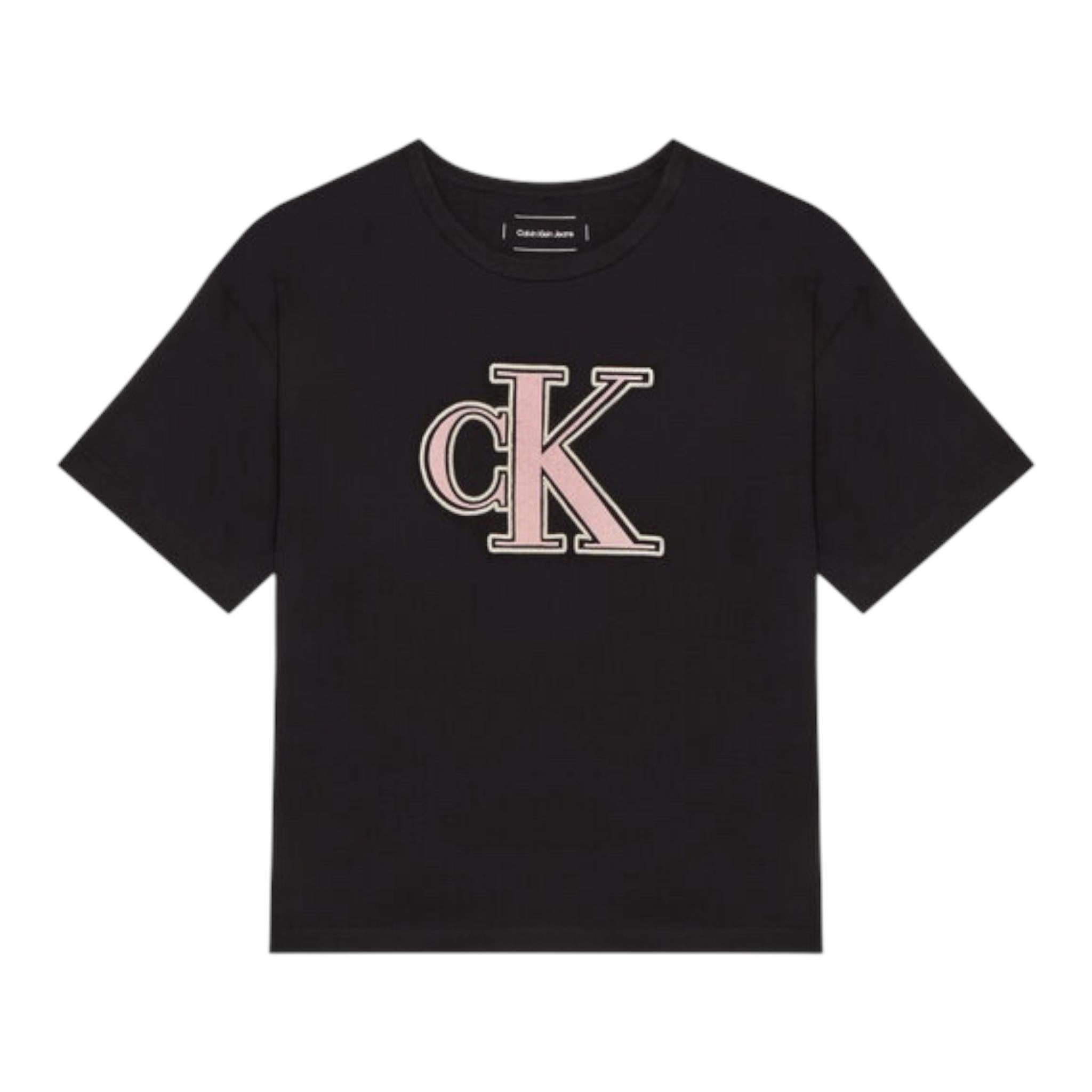 Calvin Klein T-Shirt Girocollo Tinta Unita con Logo per Bambina IG0IG02806 NERO CALVIN KLEIN 