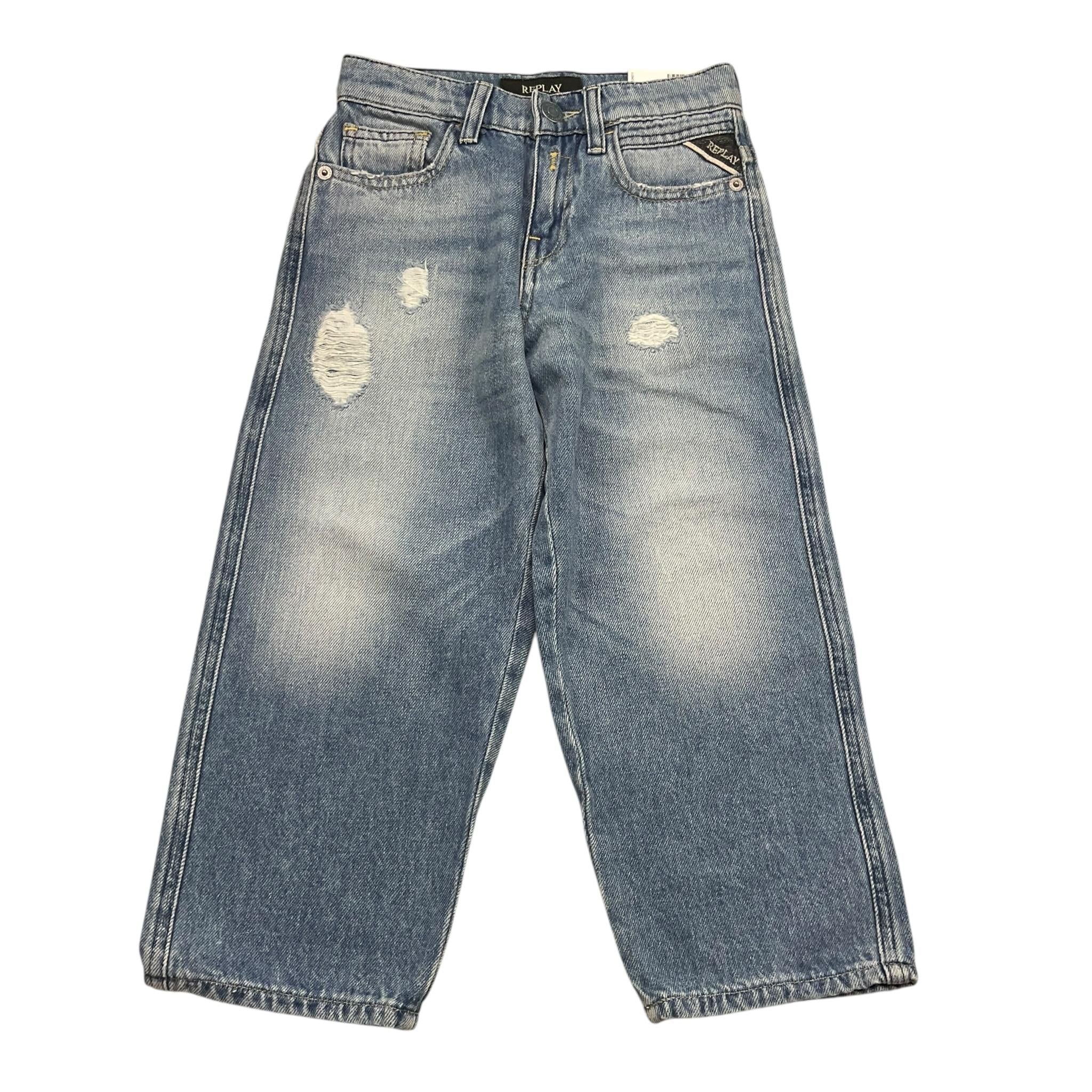 Replay Jeans Tinta Unita con Girovita Regolabile per Bambino SB90922 AZZURRO REPLAY 