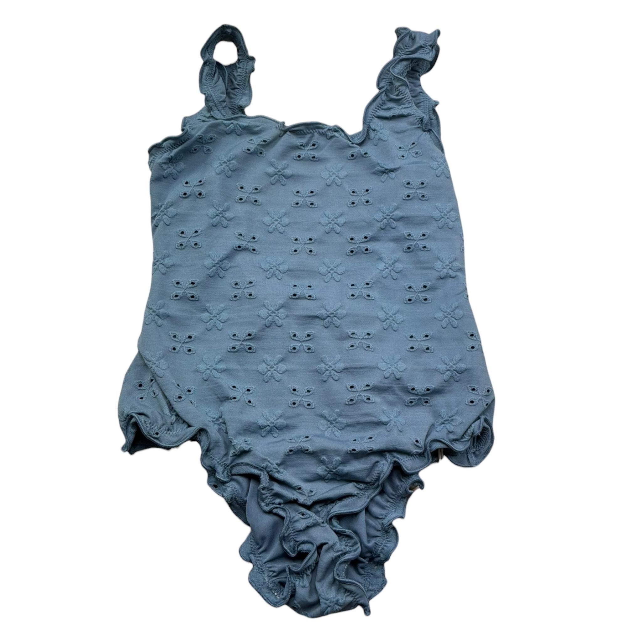 Saint Barth Costume Intero Tinta Unita In Pizzo Sangallo per Bambina CLIO BLU SAINT BARTH 