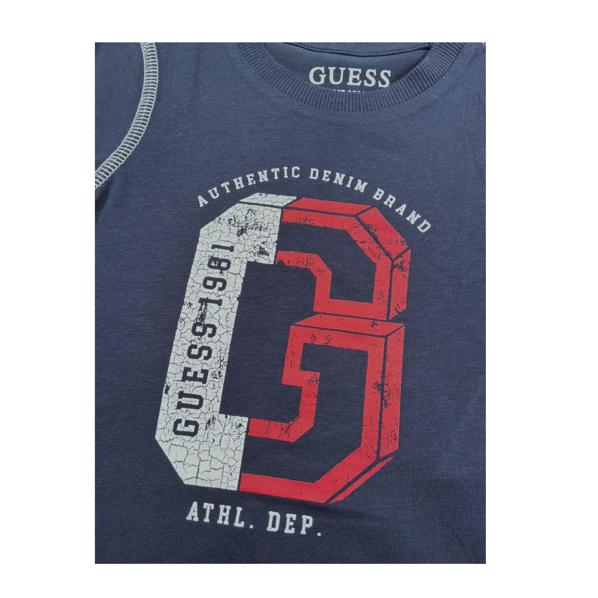 Guess T-Shirt Girocollo Tinta Unita con Stampa per Neonato N1RI15K8HM0 BLU GUESS 