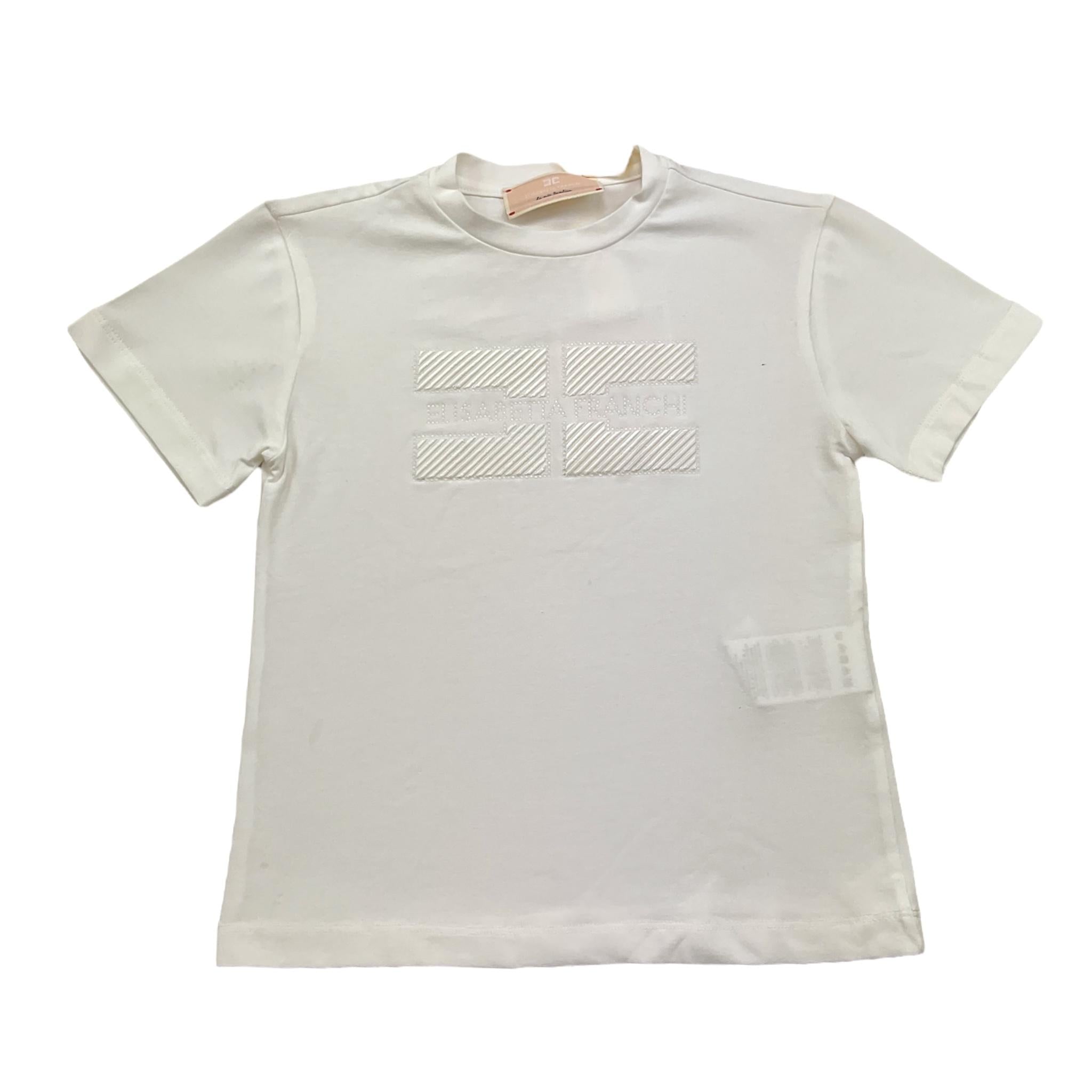 Elisabetta Franchi T-Shirt Girocollo Tinta Unita con Applicazioni Brillantini per Bambina EFTS230 BIANCO ELISABETTA FRANCHI 