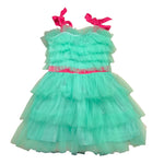 Met Abito Tinta Unita In Tulle con Logo Brillantinato per Bambina ME262 VERDE/FUXIA MET 