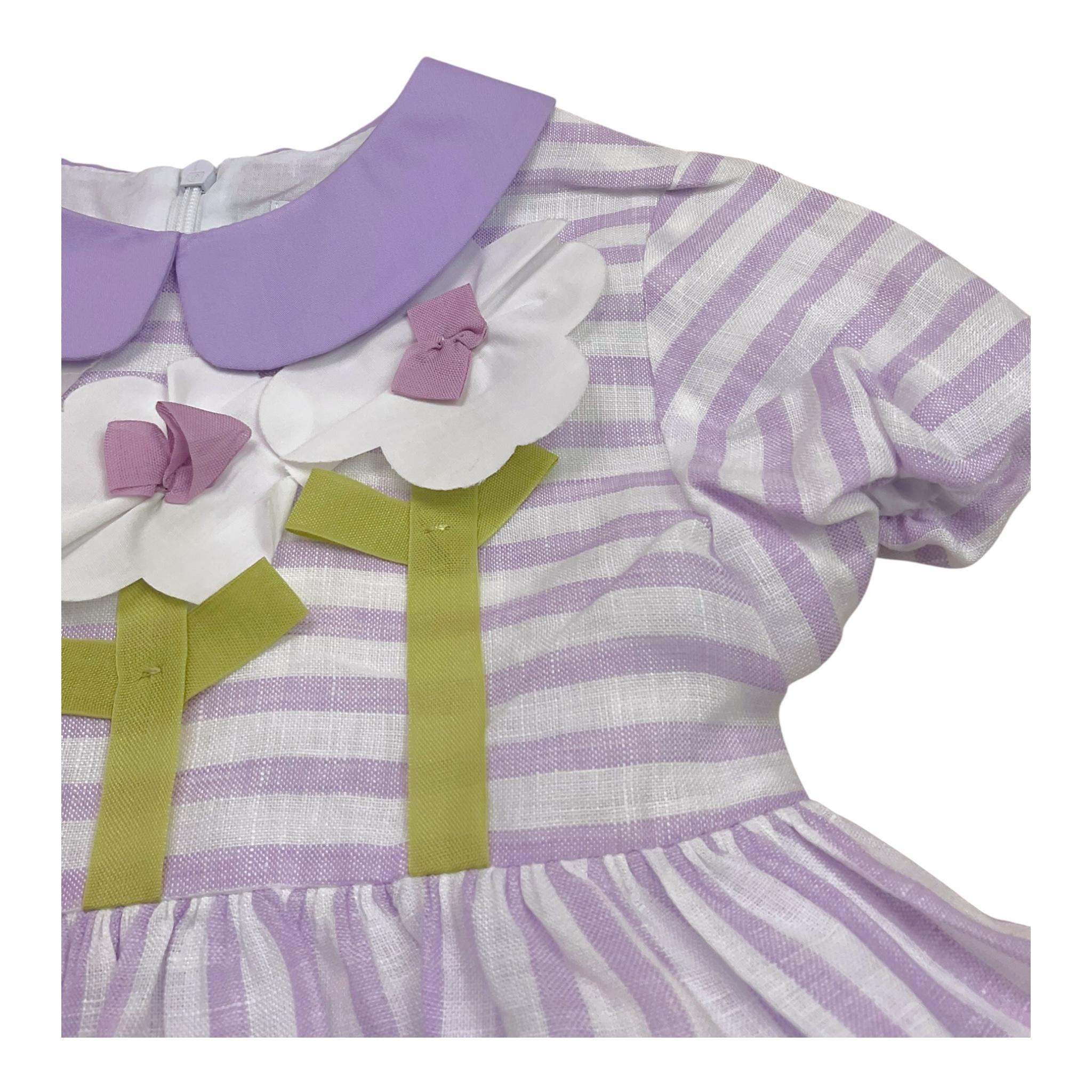 Ilfarobimbi Abito Mezza Manica Bicolore con Fantasia A Righe per Bambina IFB50584 BIANCO/LILLA ILFAROBIMBI 