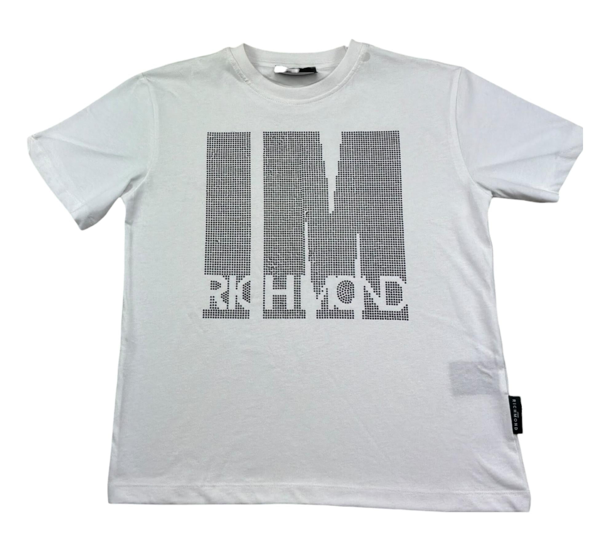 John Richmond T-Shirt Girocollo Tinta Unita con Brillantini per Bambina RGP26207TS BIANCO JOHN RICHMOND 