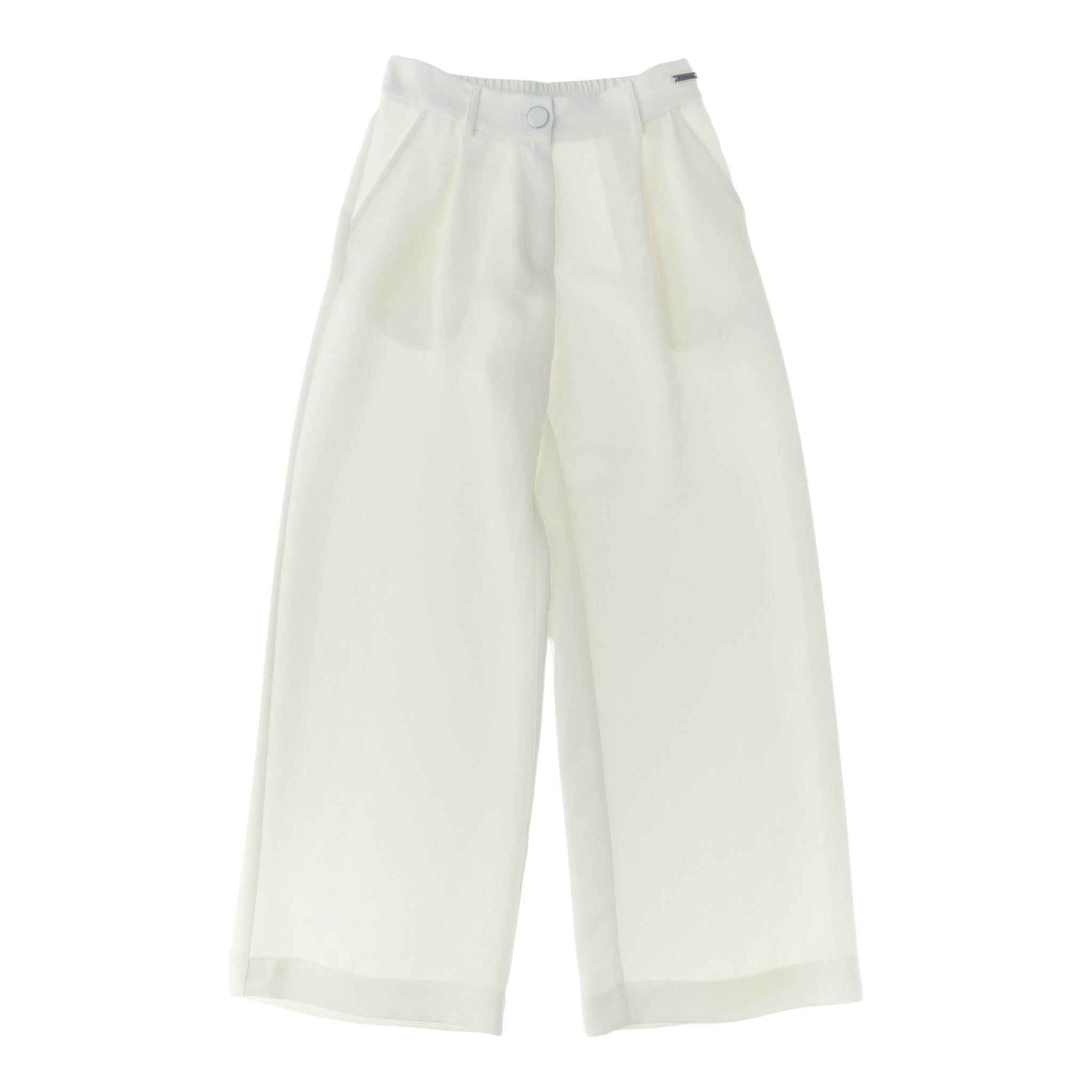 Monnalisa Pantalone Tinta Unita con Elastico In Vita per Bambina 71E401 BIANCO MONNALISA 