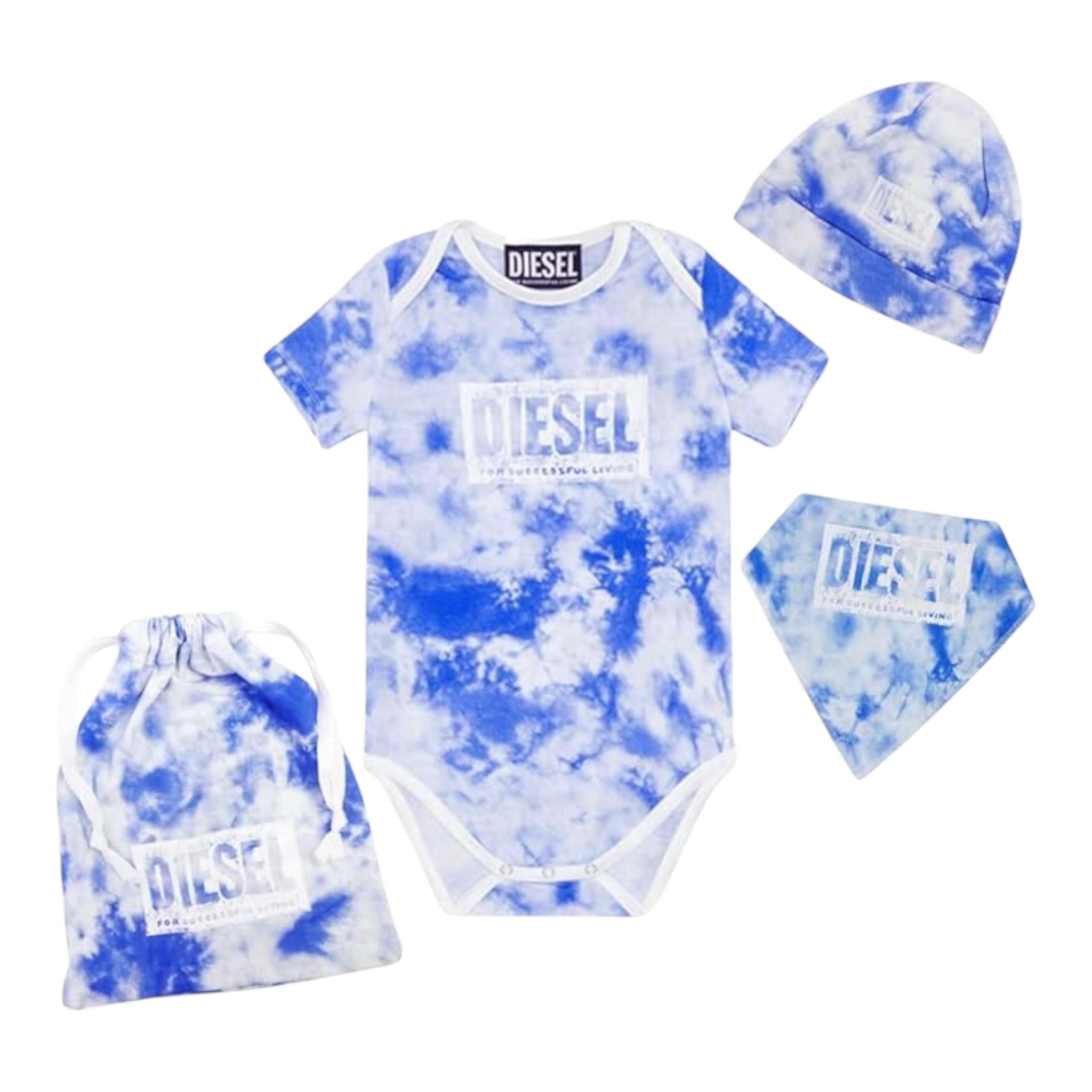 Diesel Set 3 Pezzi Body-Bevetta-Cappello Azzurro per Neonato N00027 AZZURRO DIESEL 