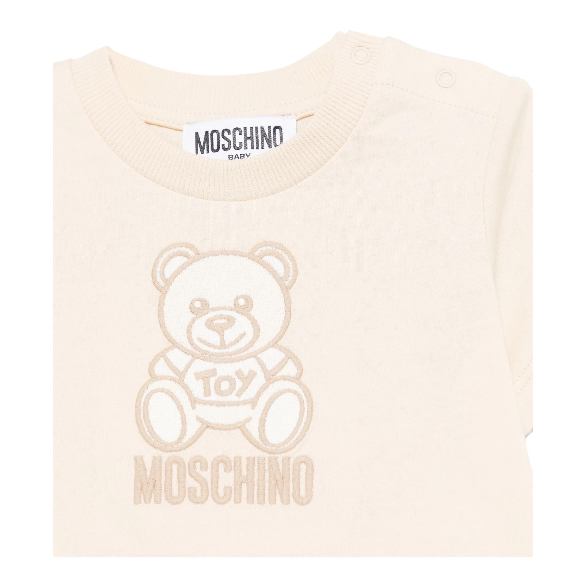 Moschino T-Shirt Girocollo Tinta Unita con Logo per Neonato MDPM047 BEIGE MOSCHINO 
