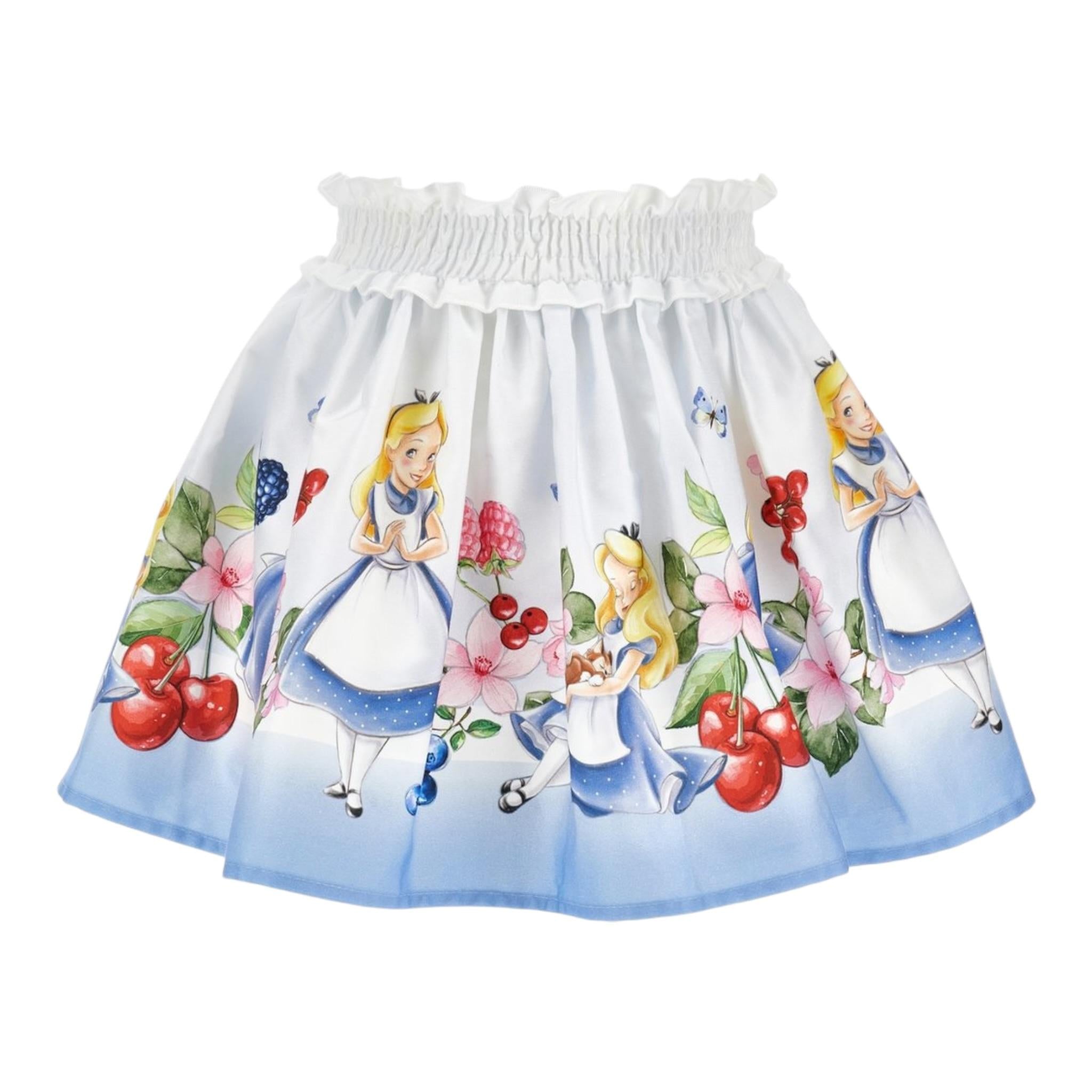 Monnalisa Gonna Tinta Unita con Stampa Alice Nel Paese Delle Meraviglie per Bambina 11E707X BIANCO MONNALISA 