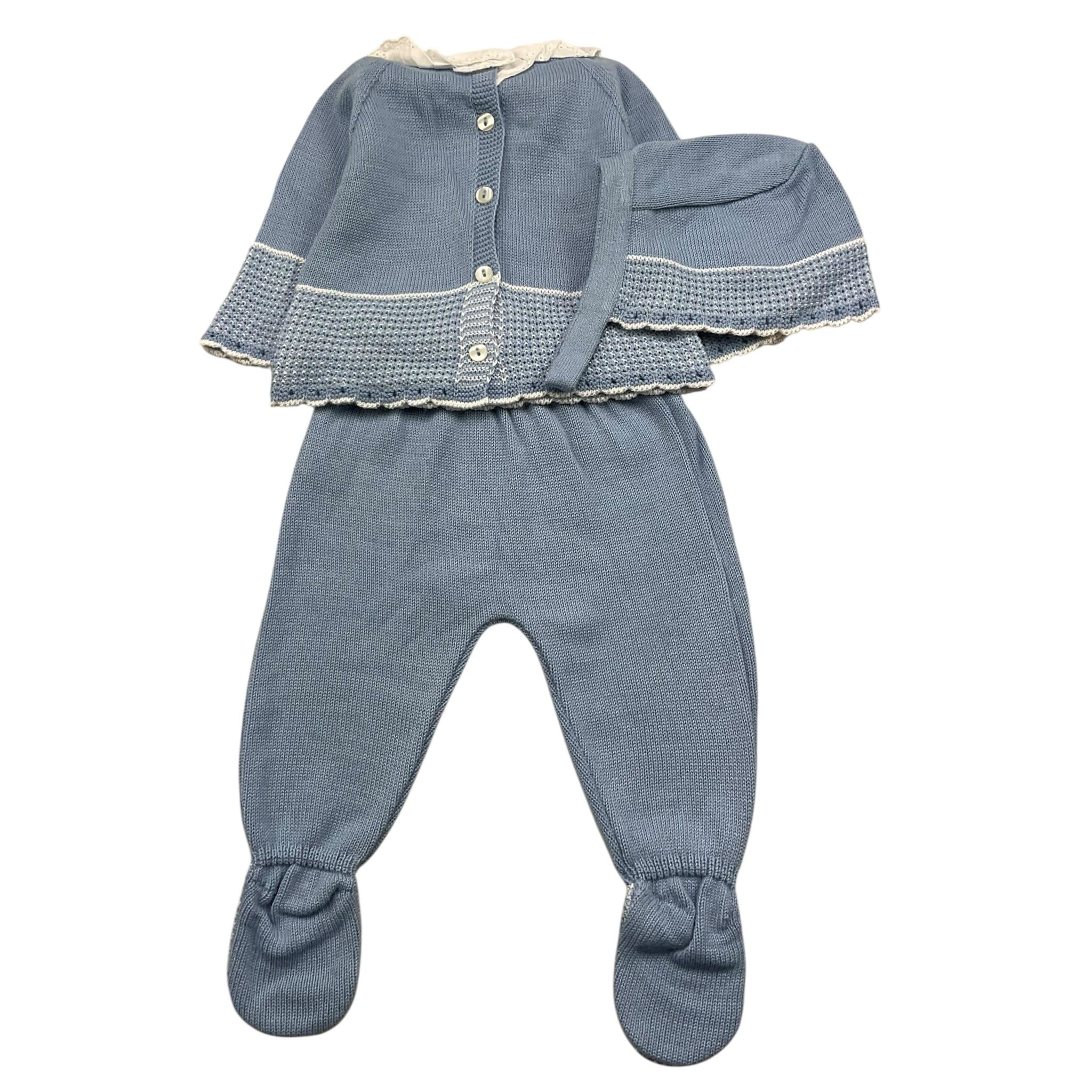 VALENTINA BEBES cmpleto 3 pezzi maglia-ghetina-cappello tinta unita Azzurro per Neonata MC56 AZZURRO VALENTINA BEBES 