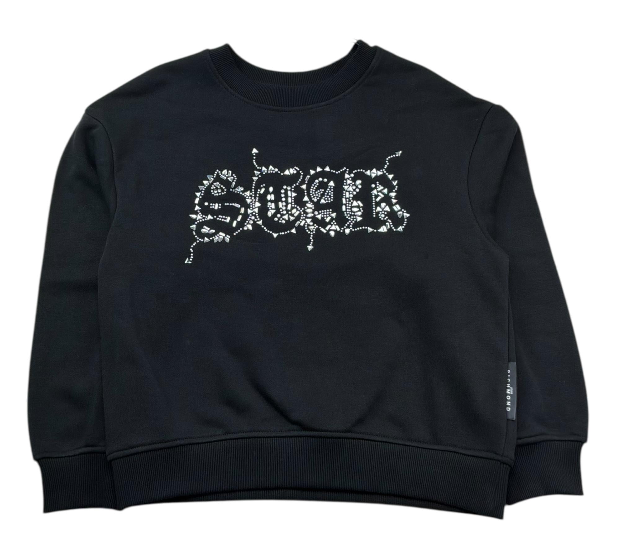 John Richmond Felpa Chiusa Girocollo Tinta Unita con Strass per Bambina RGP26204FE NERO JOHN RICHMOND 