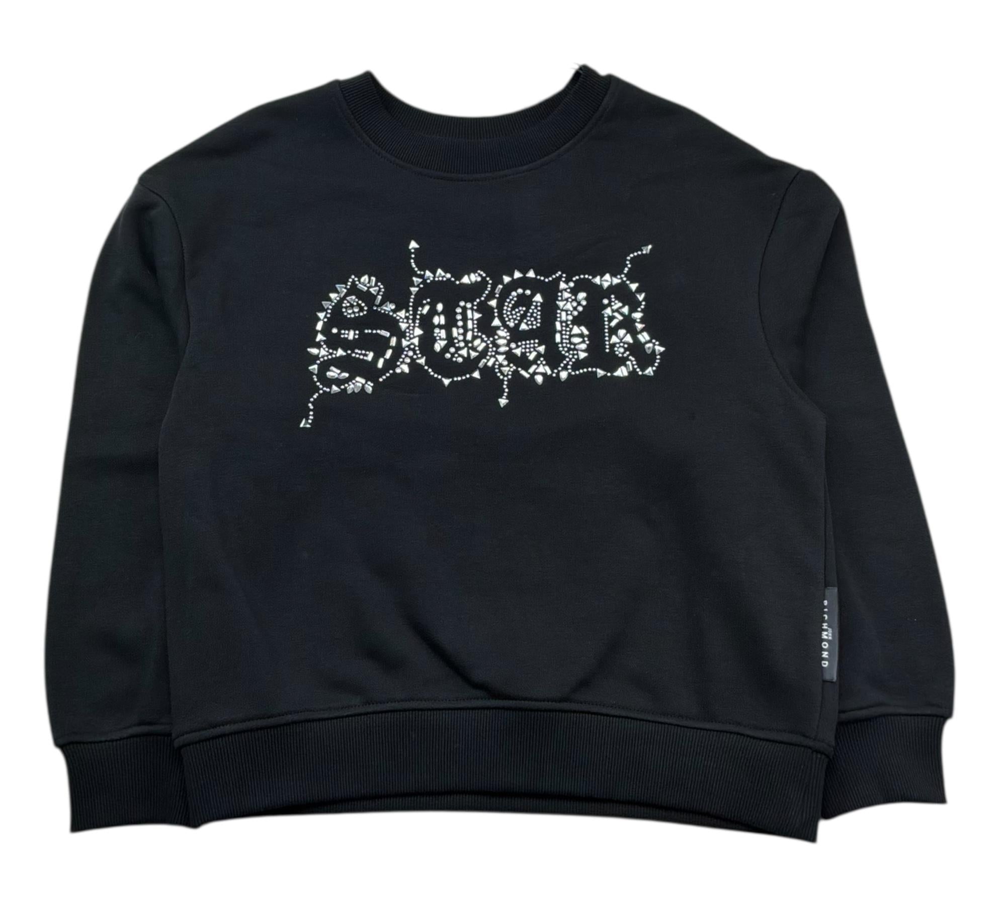 John Richmond Felpa Chiusa Girocollo Tinta Unita con Strass per Bambina RGP26204FE NERO JOHN RICHMOND 