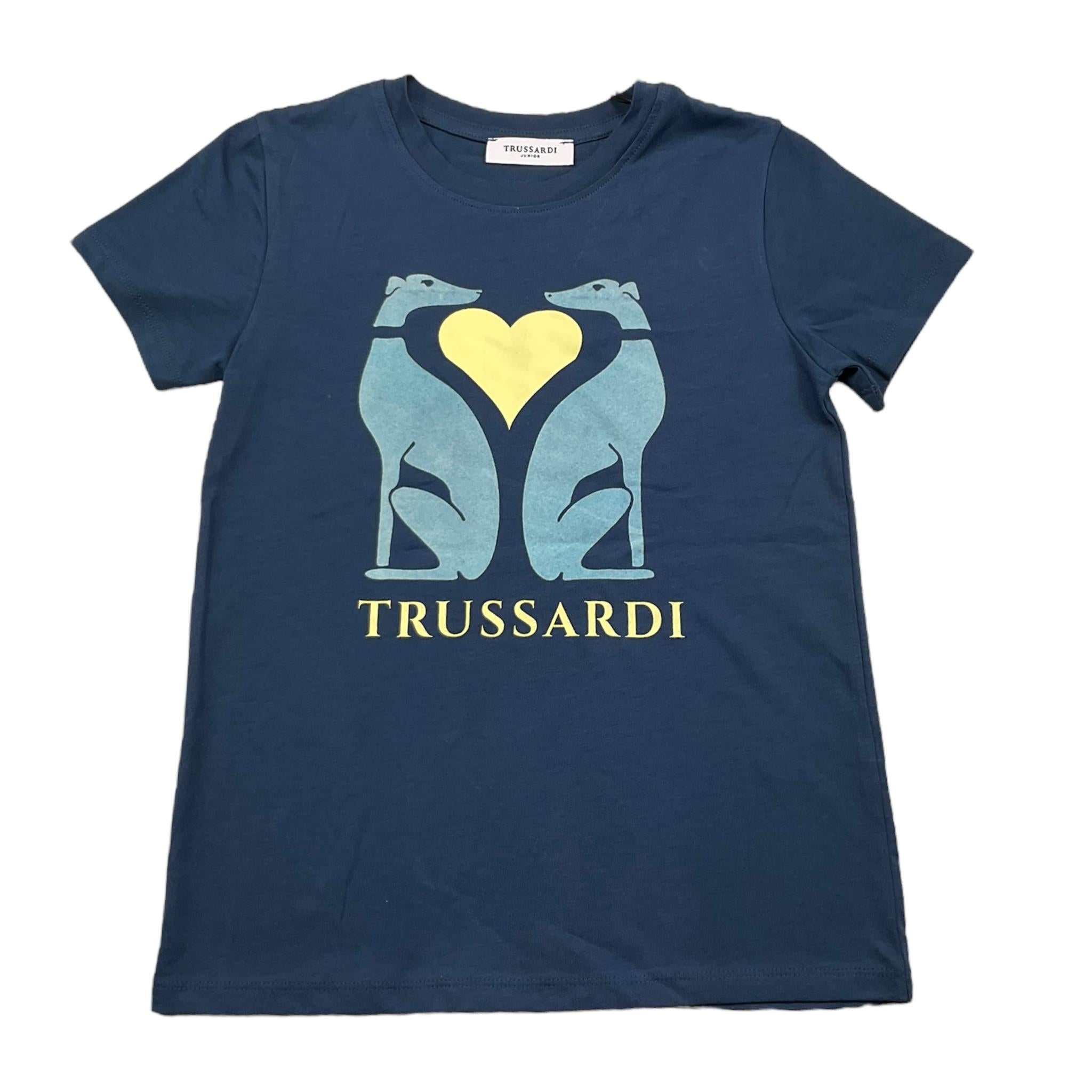 TRUSSARDI t-shirt girocollo tinta unita con stampa in contrasto Blu per Bambino TGA25023 BLU TRUSSARDI 