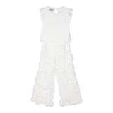 La Stupenderia Completo Pantalone A Palazzo Tinta Unita Con Petali-Top Con Rouches Bianco Per Bambina