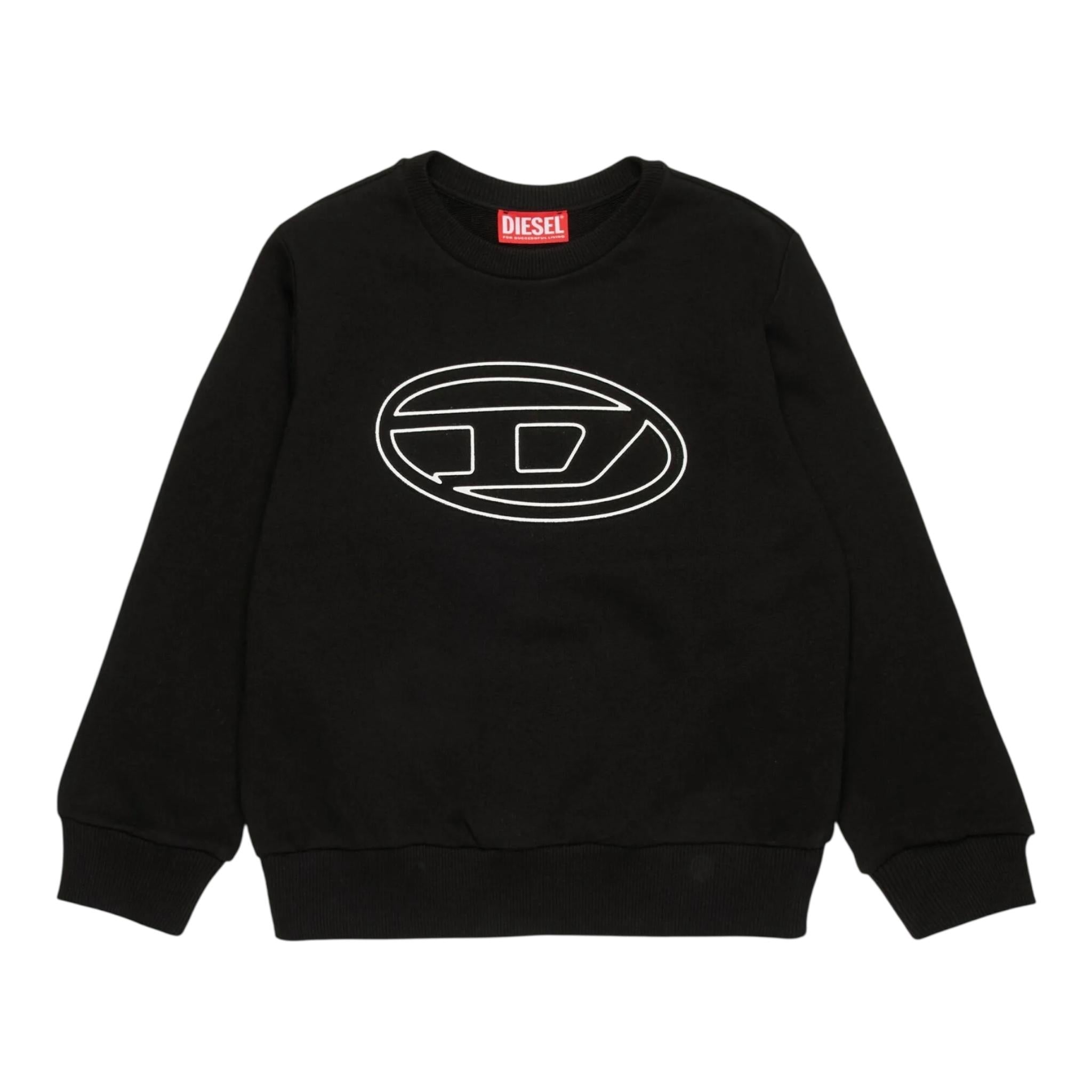 DIESEL felpa chiusa girocollo tinta unita con stampa logo Nero per Bambino H01787 NERO DIESEL 