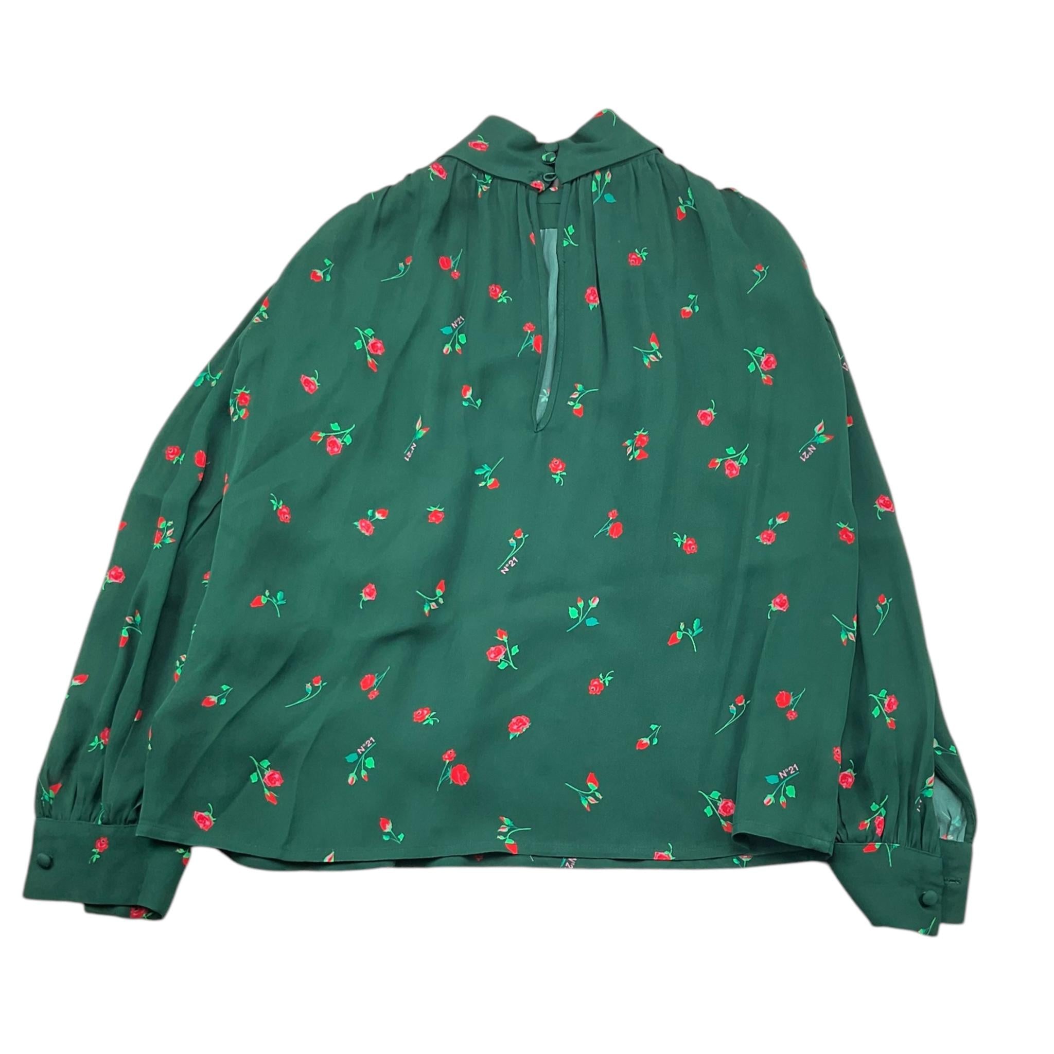 N°21 camicia tinta unita con fantasua rose Verde per Bambina N21A06 VERDE N°21 