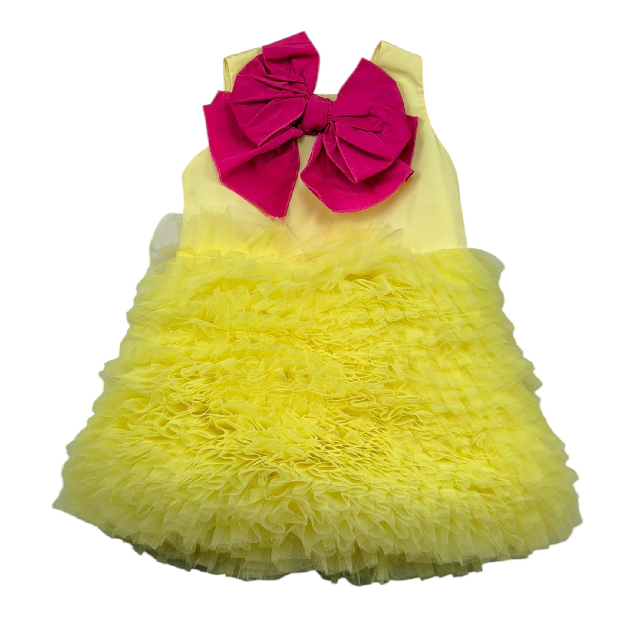 Miss Grant Abito Giromanica Tinta Unita con Tulle per Neonata MG1349X GIALLO MISS GRANT 