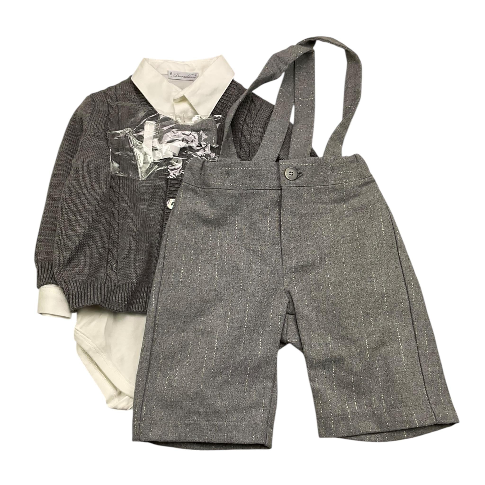 BARCELLINO completo 4 pezzi camicia-cardigan-papillon-pantalone con bretelle Grigio per Neonata 115910 GRIGIO BARCELLINO 