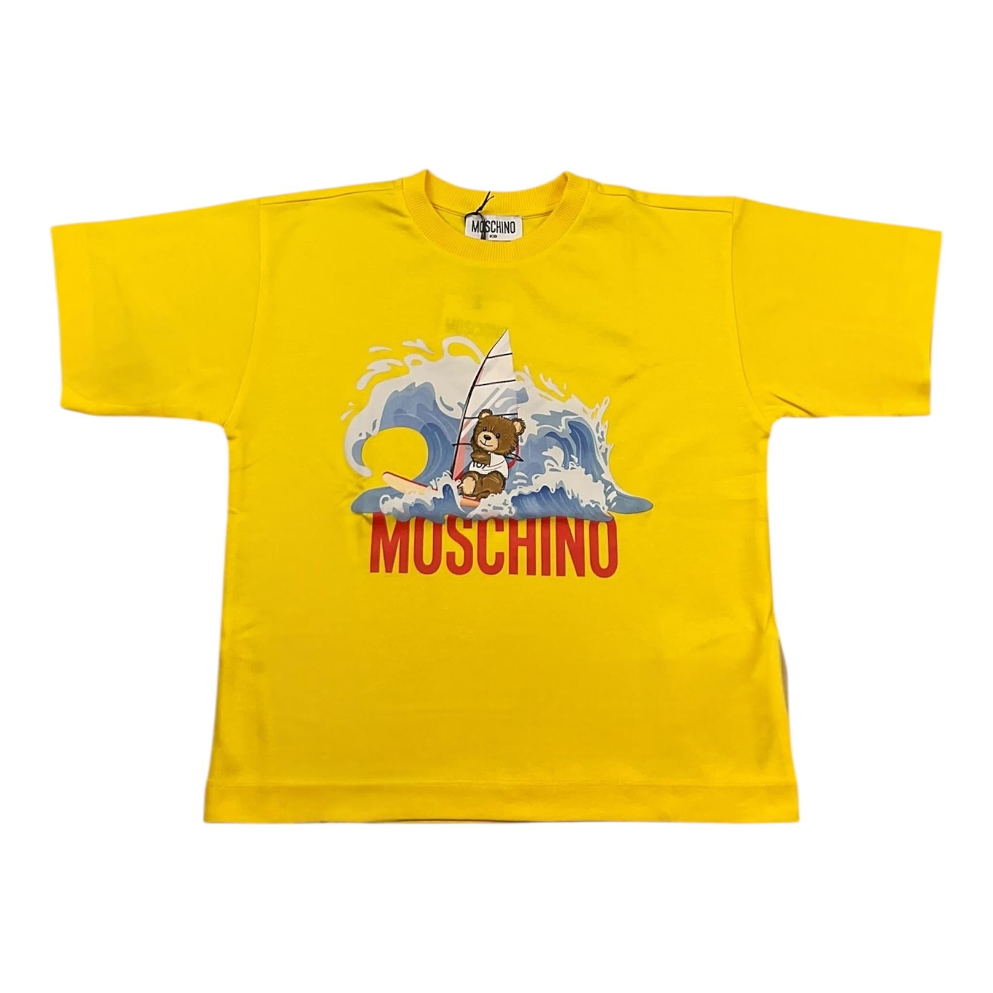 Moschino T-Shirt Girocollo Tinta Unita con Stampa per Bambino HUM05A GIALLO MOSCHINO 