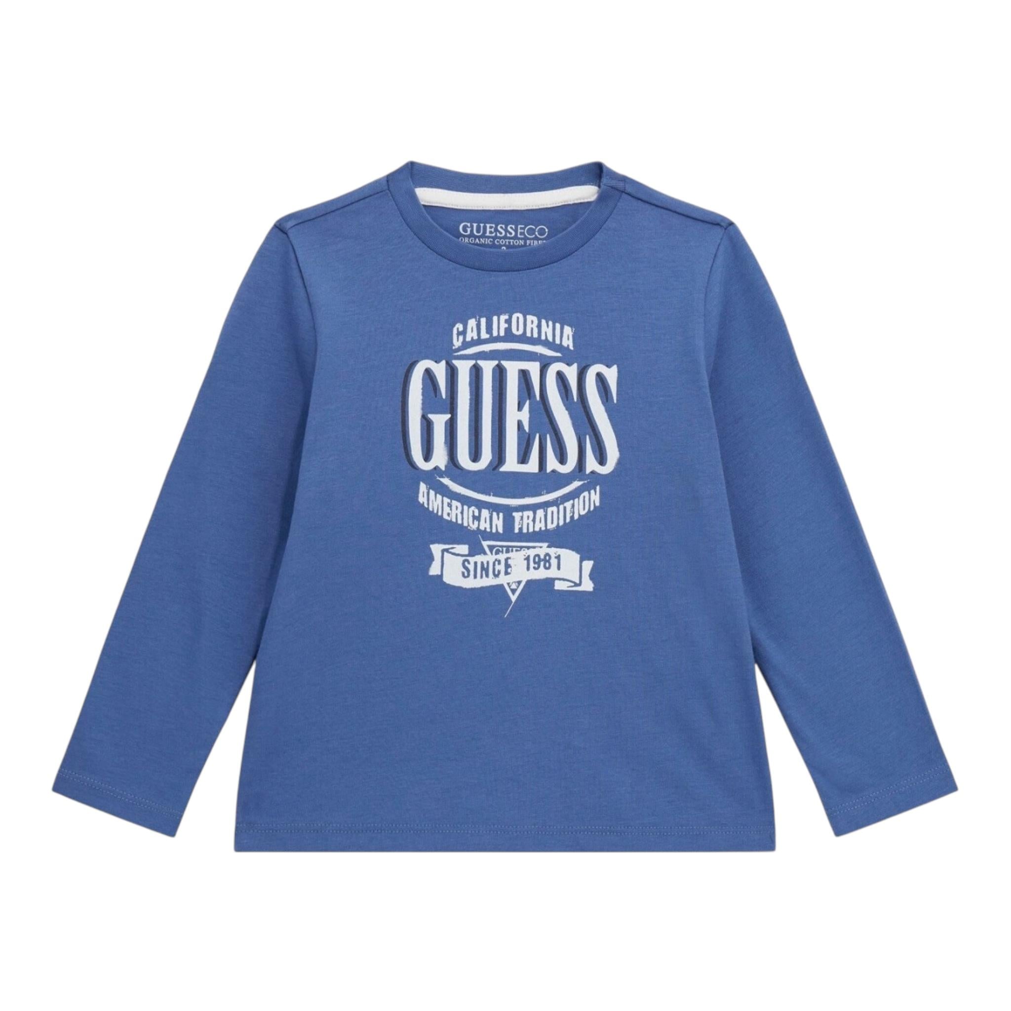 GUESS shirt girocollo tinta unita con stampa Blu per Bambino N4YI30K8HM4JXX BLU GUESS 