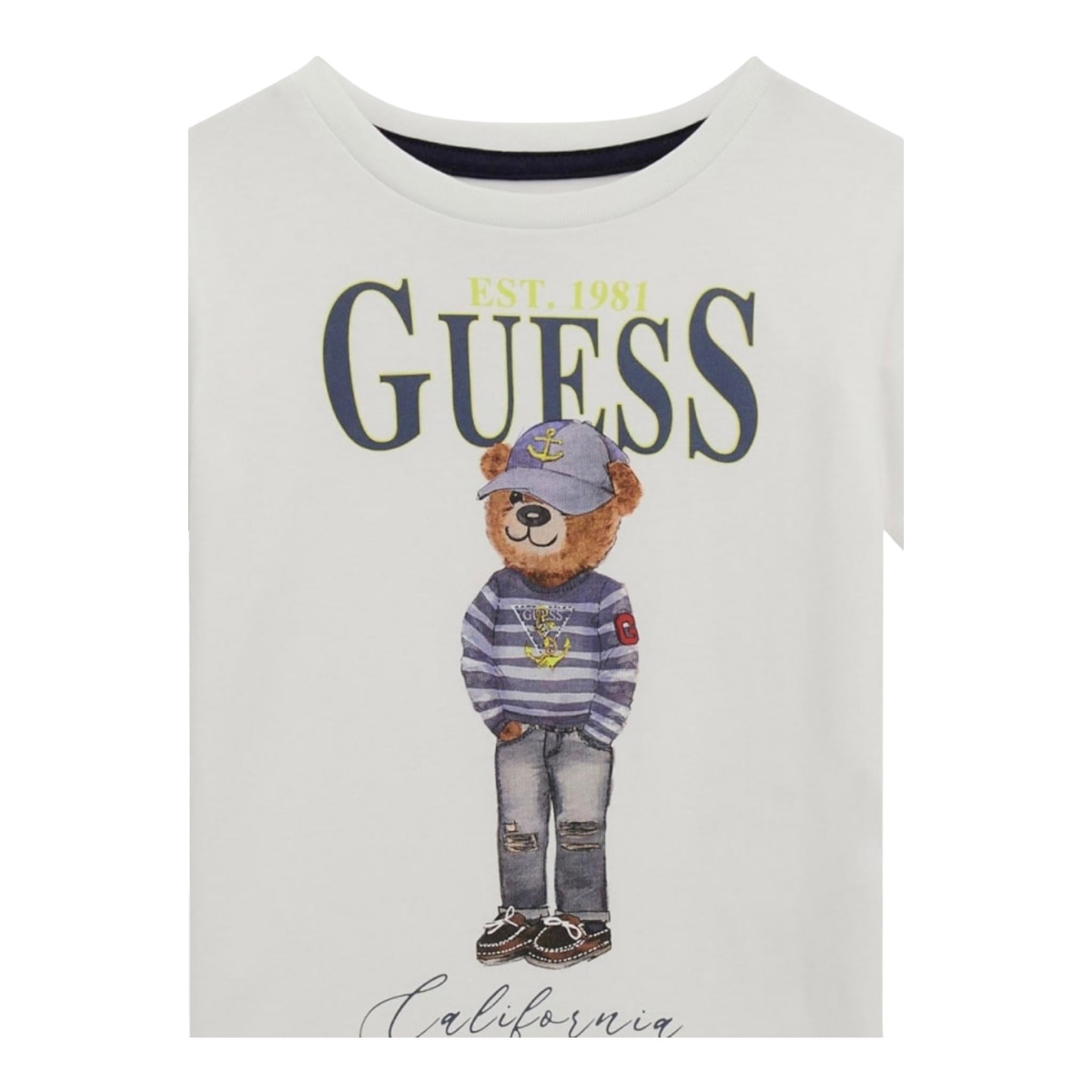 Guess T-Shirt Girocollo Tinta Unita con Stampa per Bambino N5RI20K8HM4XXX BIANCO GUESS 