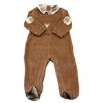 MINI BANDA tutina manica lunga tinta unita in ciniglis Beige per Neonato 3A645 BEIGE MINI BANDA 