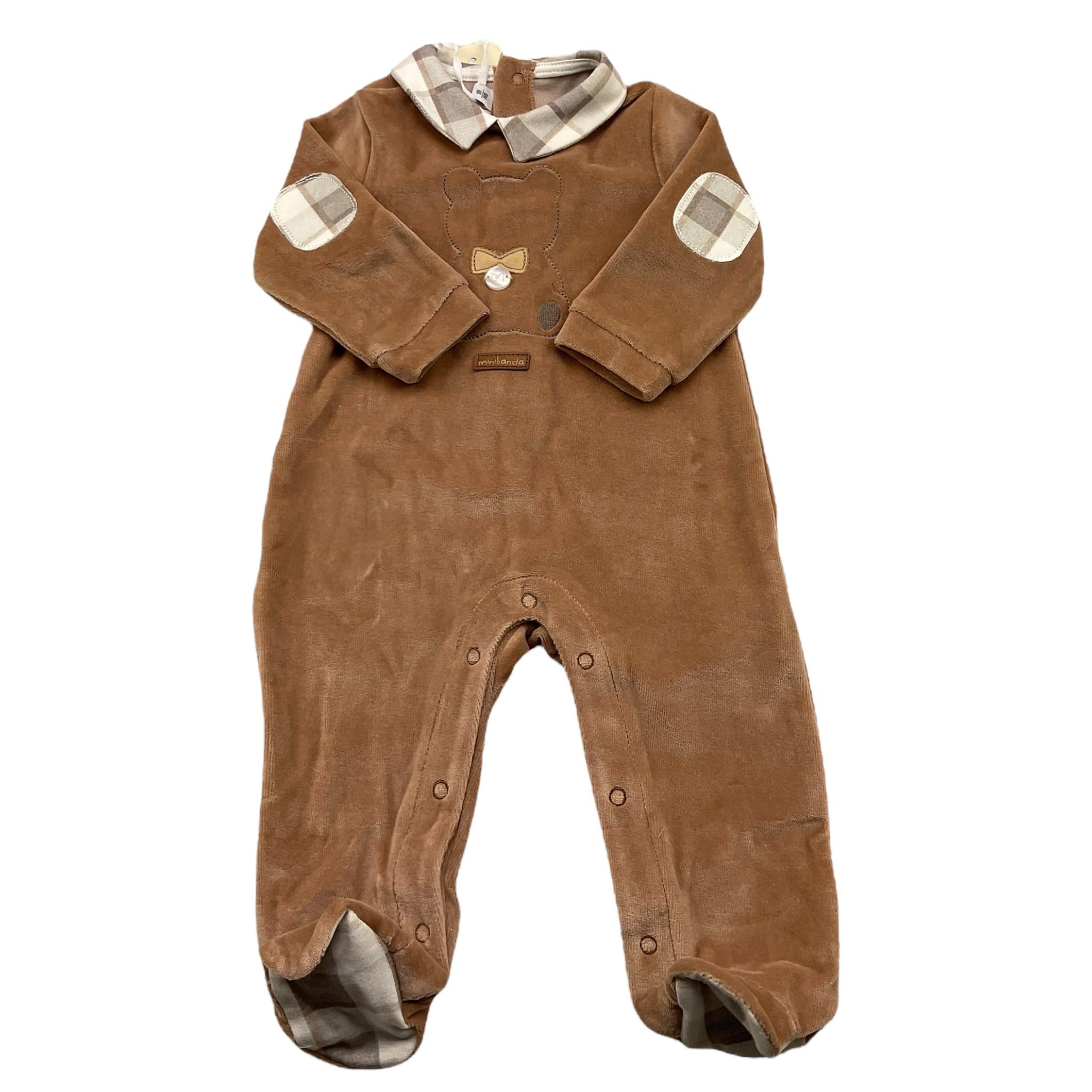 MINI BANDA tutina manica lunga tinta unita in ciniglis Beige per Neonato 3A645 BEIGE MINI BANDA 