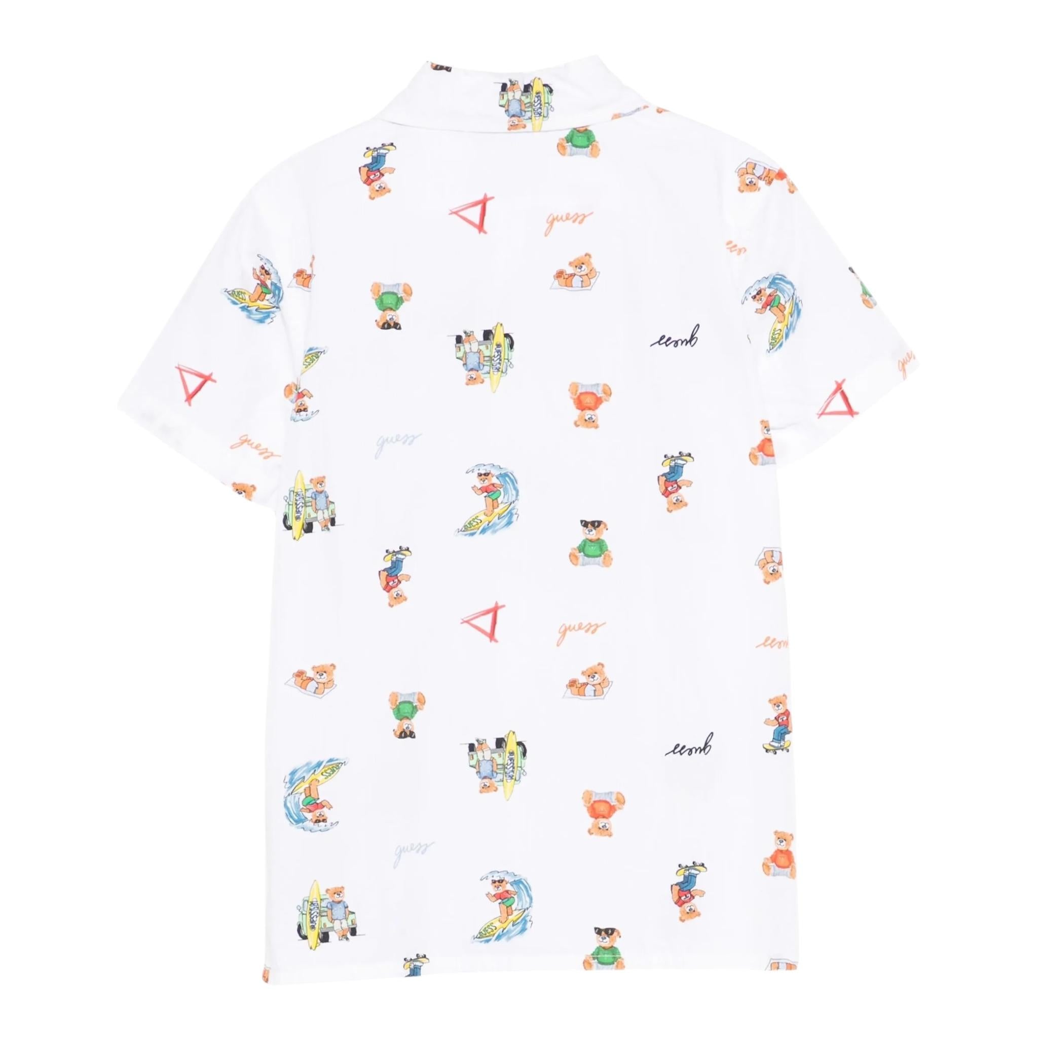 Guess Camicia Mezza Manica Tinta Unita con Stampa per Bambino N5GH05WBHQ1 BIANCO GUESS 