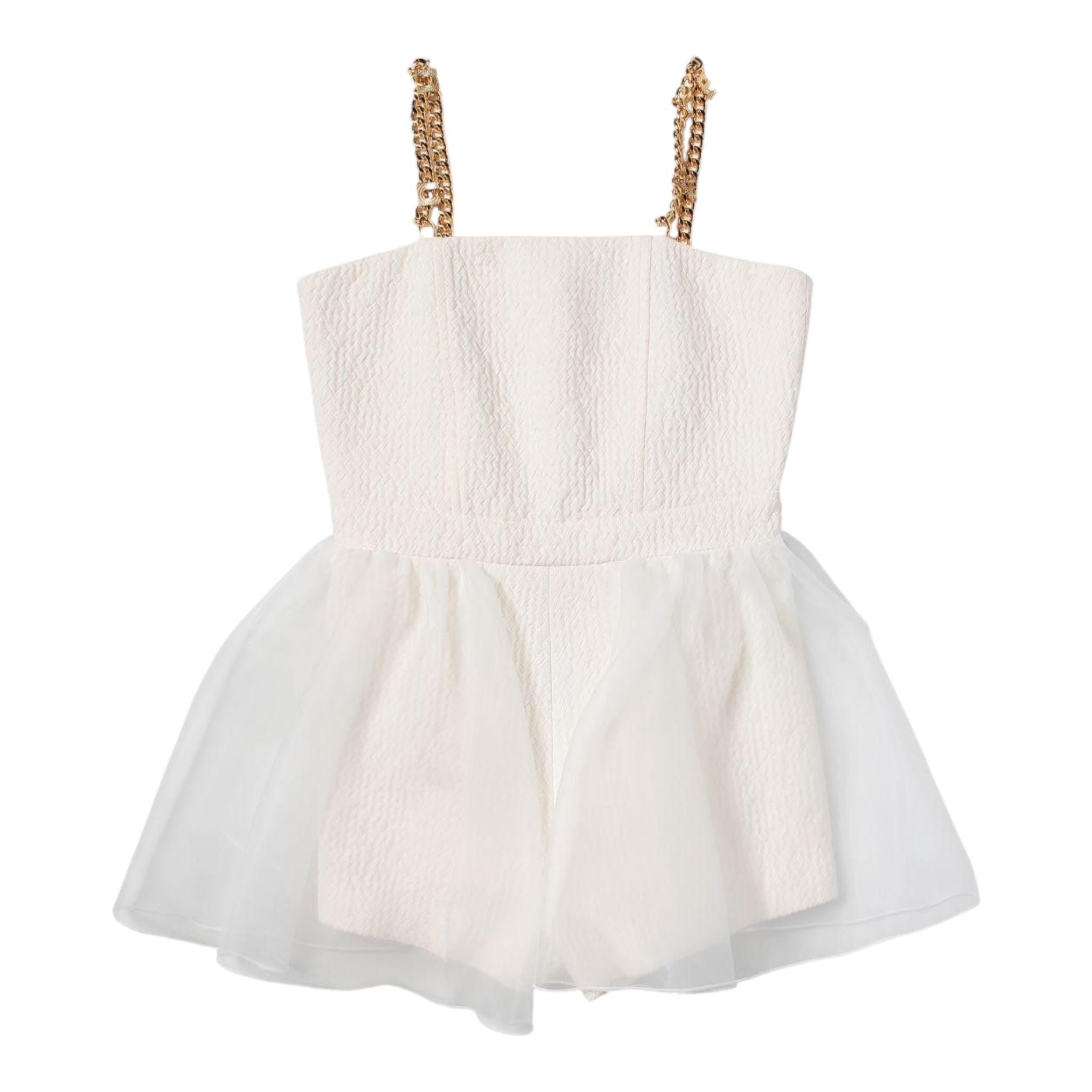 Elisabetta Franchi Abito Tinta Unita con Bretelle Catene per Bambina EFTU63 PANNA ELISABETTA FRANCHI 