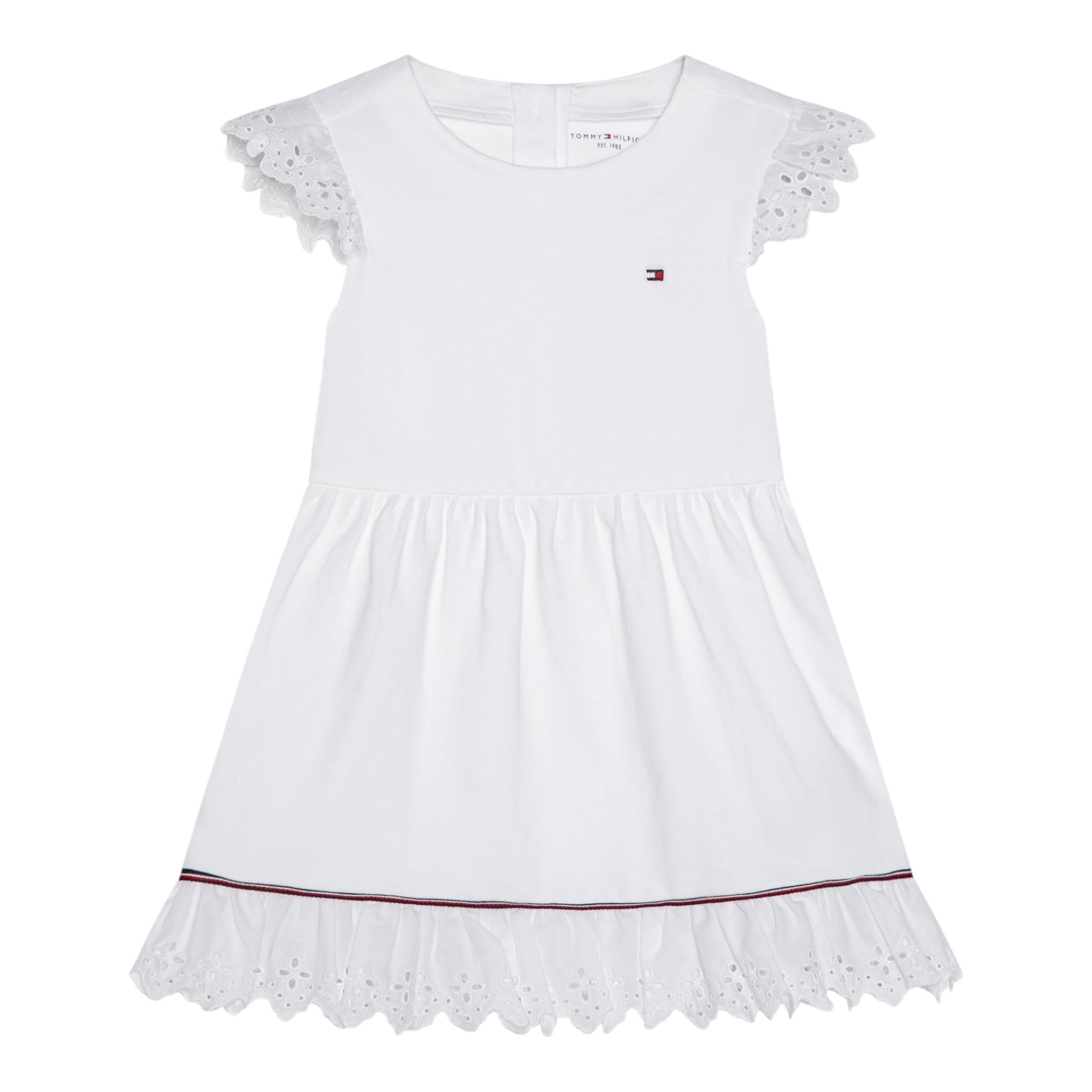 Tommy Hilfiger Abito Firocollo Tinta Unita con Ricami per Neonata KN0KN02046 BIANCO TOMMY HILFIGER 