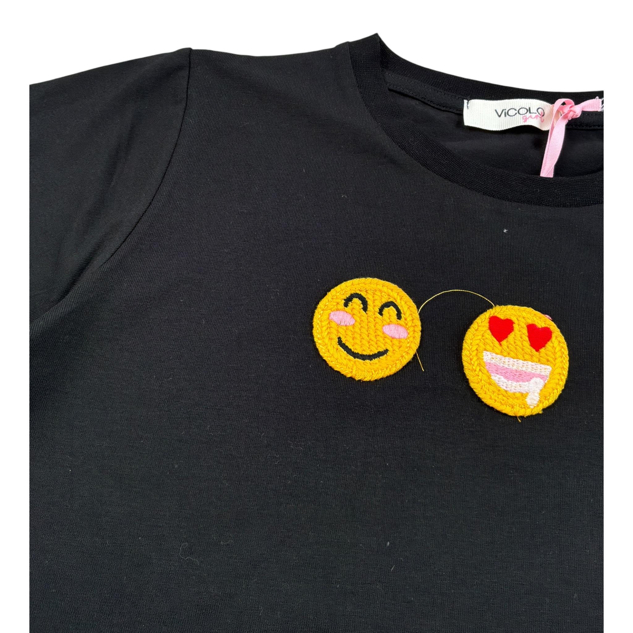 Vicolo T-Shirt Girocollo tinta unita con Ricami Nero per Bambina 3146M0723 NERO VICOLO 