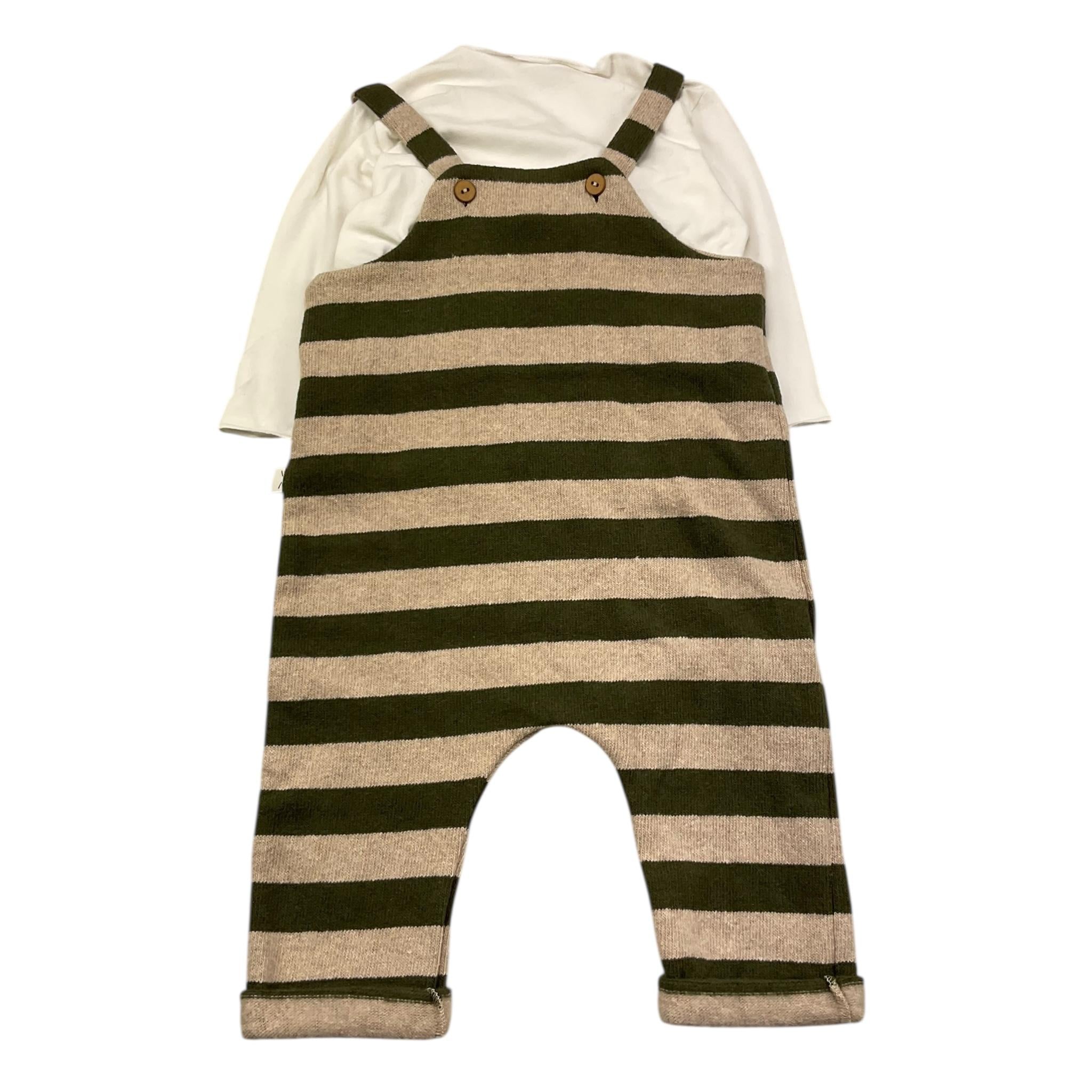 TEDDY E MINOU completo 2 pezzi shirt-salopette fantasia a righe Verde/beige per Neonato I23CP031M1087 VERDE/BEIGE TEDDY E MINOU 