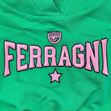 Chiara Ferragni Einfarbiges Kleid mit Kapuze und grünem Logo-Print für Baby-Mädchen