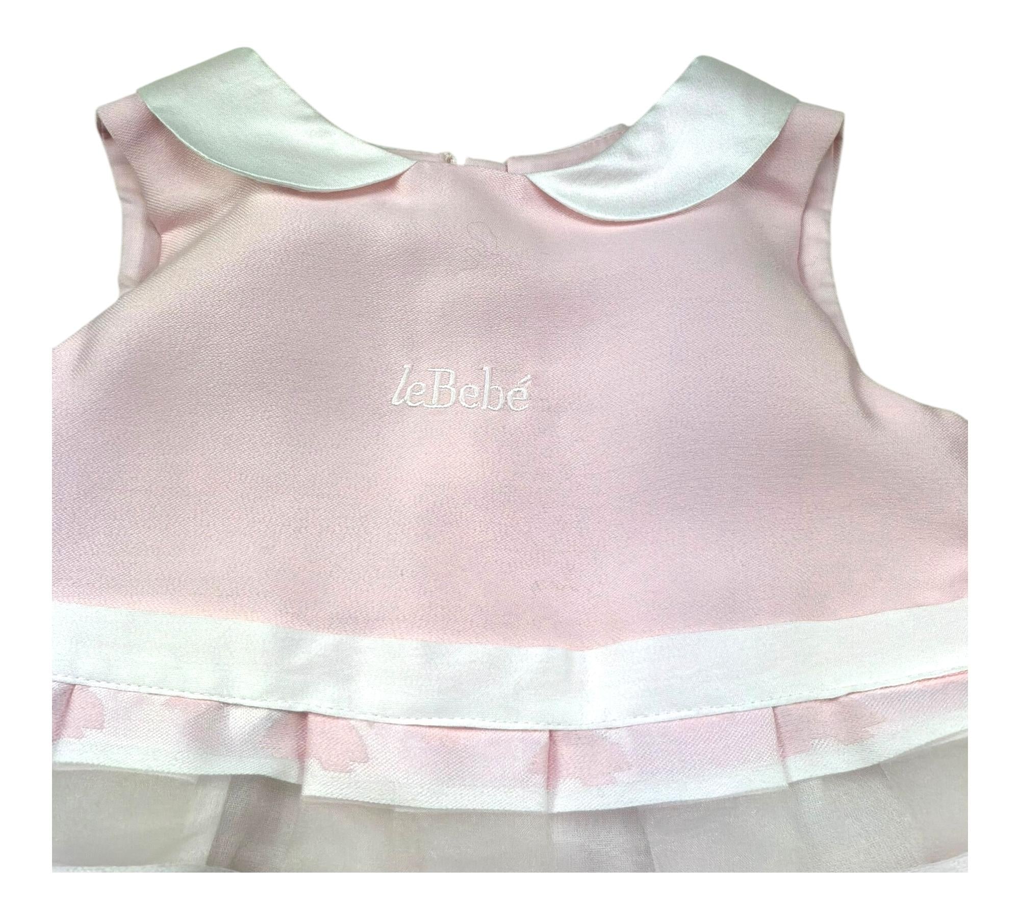 Le Bebe Abito Giromanica Tinta Unitacon Ricami Logo per Neonata LBG0758N ROSA LE BEBE 