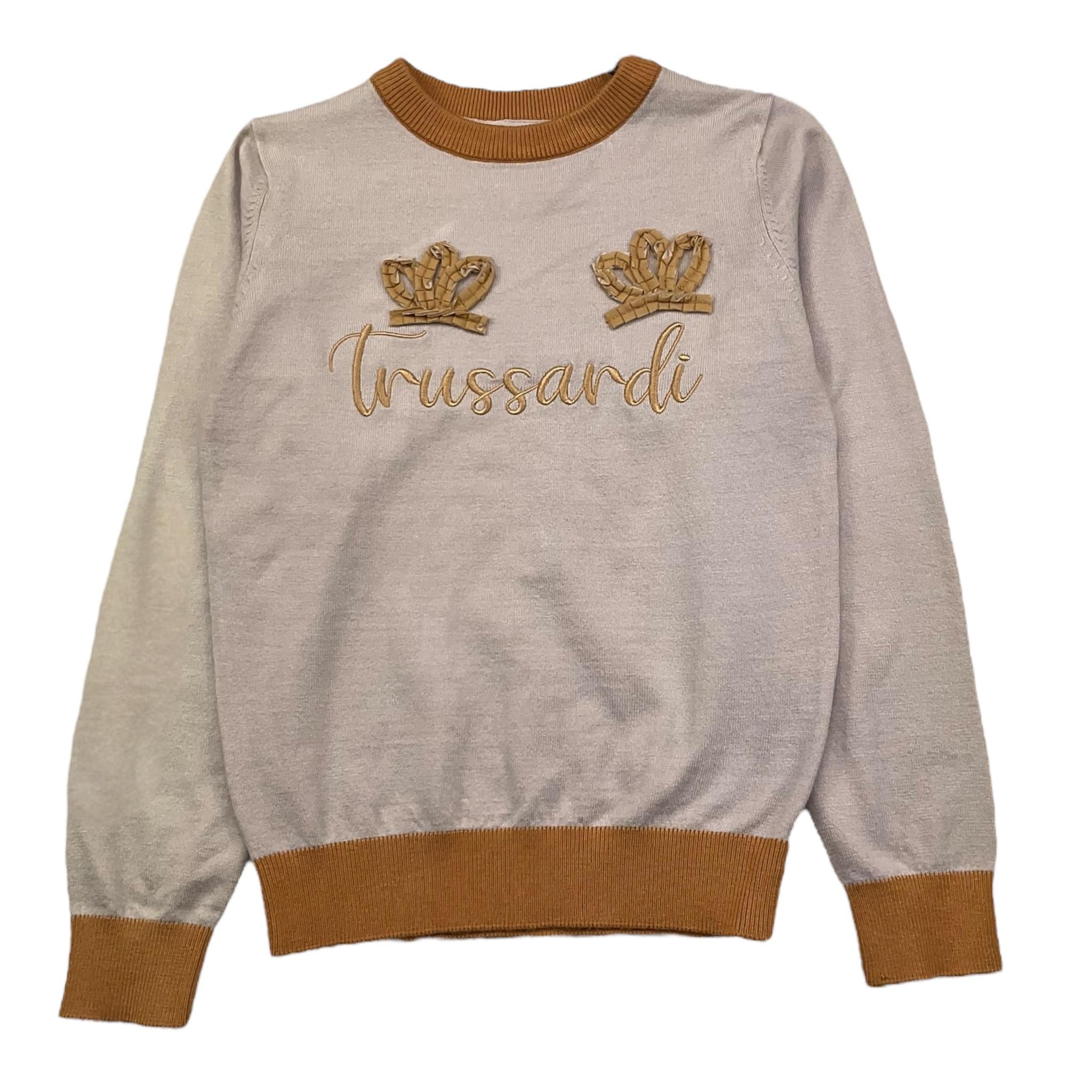 TRUSSARDI maglia girocollo tinta unita cn profili in contrasto Grigio per Bambina THA25121 GRIGIO TRUSSARDI 