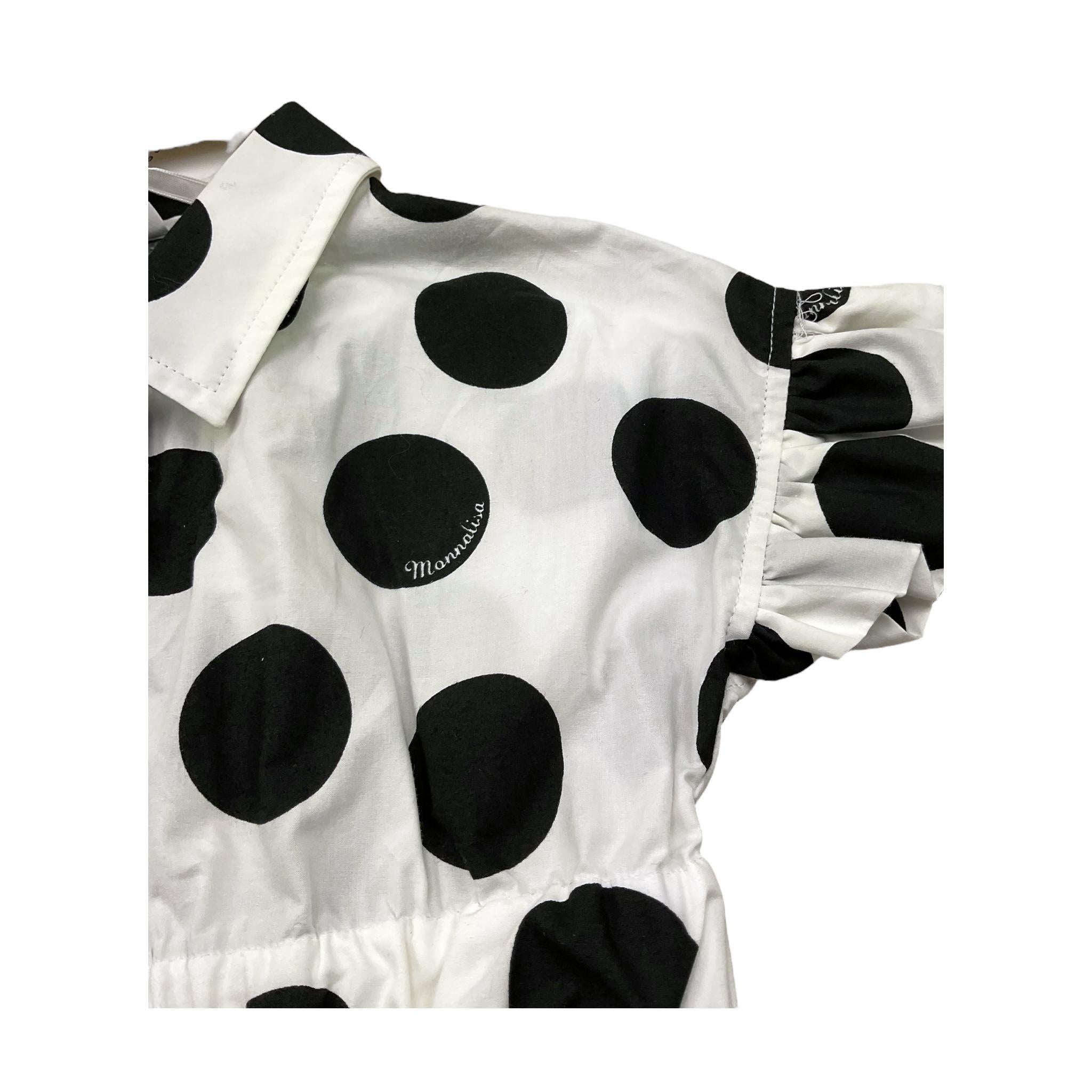 Monnalisa Abito Mezza Manica Tinta Unita con Stampa Pois per Bambina 11A910 BIANCO MONNALISA 