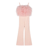 Elisabetta Franchi Tuta Intera Tinta Unita Con Tulle E Bretelline Rosa Per Bambina