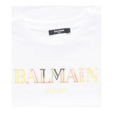 Balmain T-Shirt Girocollo Tinta Unita con Stampa per Bambino BW8541J BIANCO BALMAIN 
