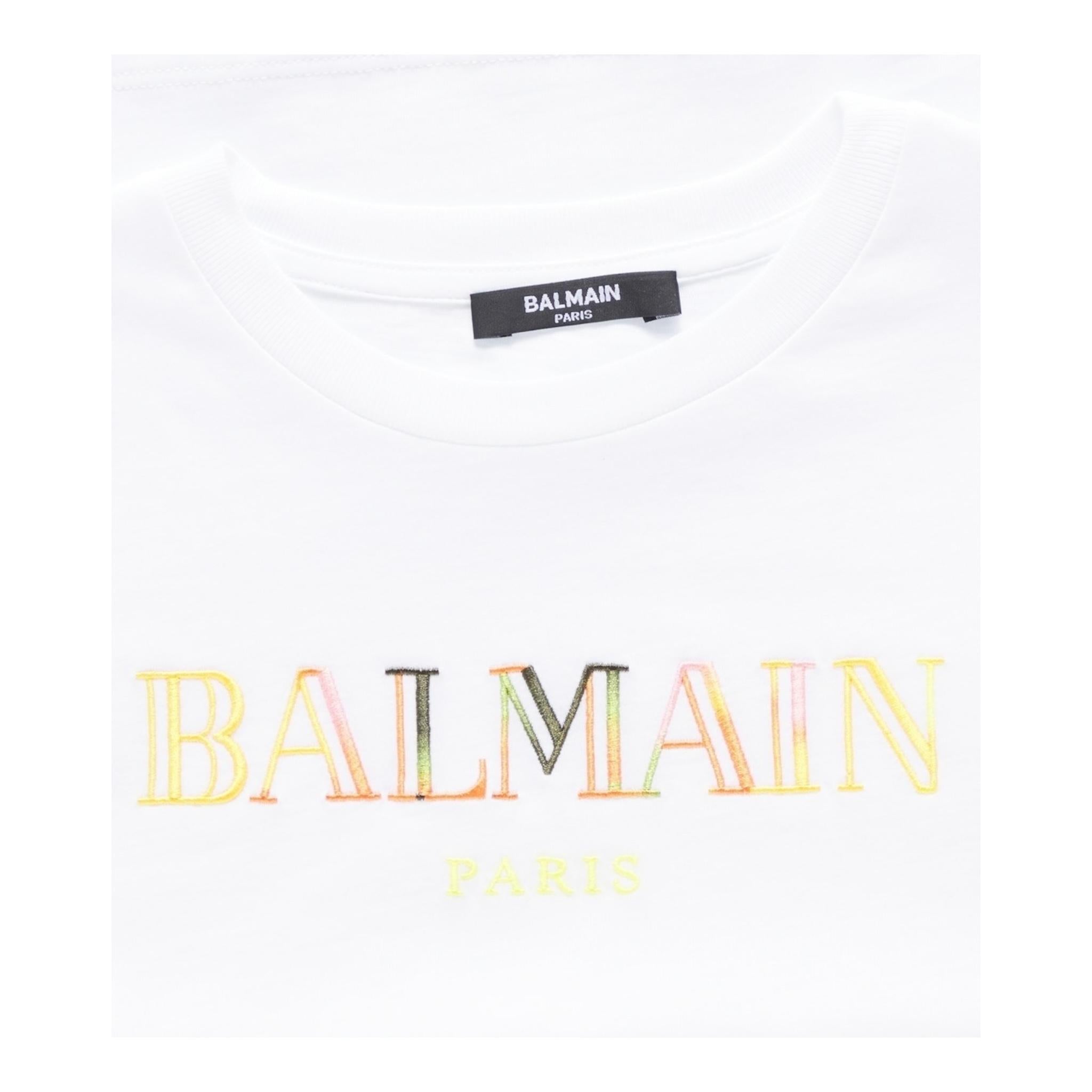 Balmain T-Shirt Girocollo Tinta Unita con Stampa per Bambino BW8541J BIANCO BALMAIN 